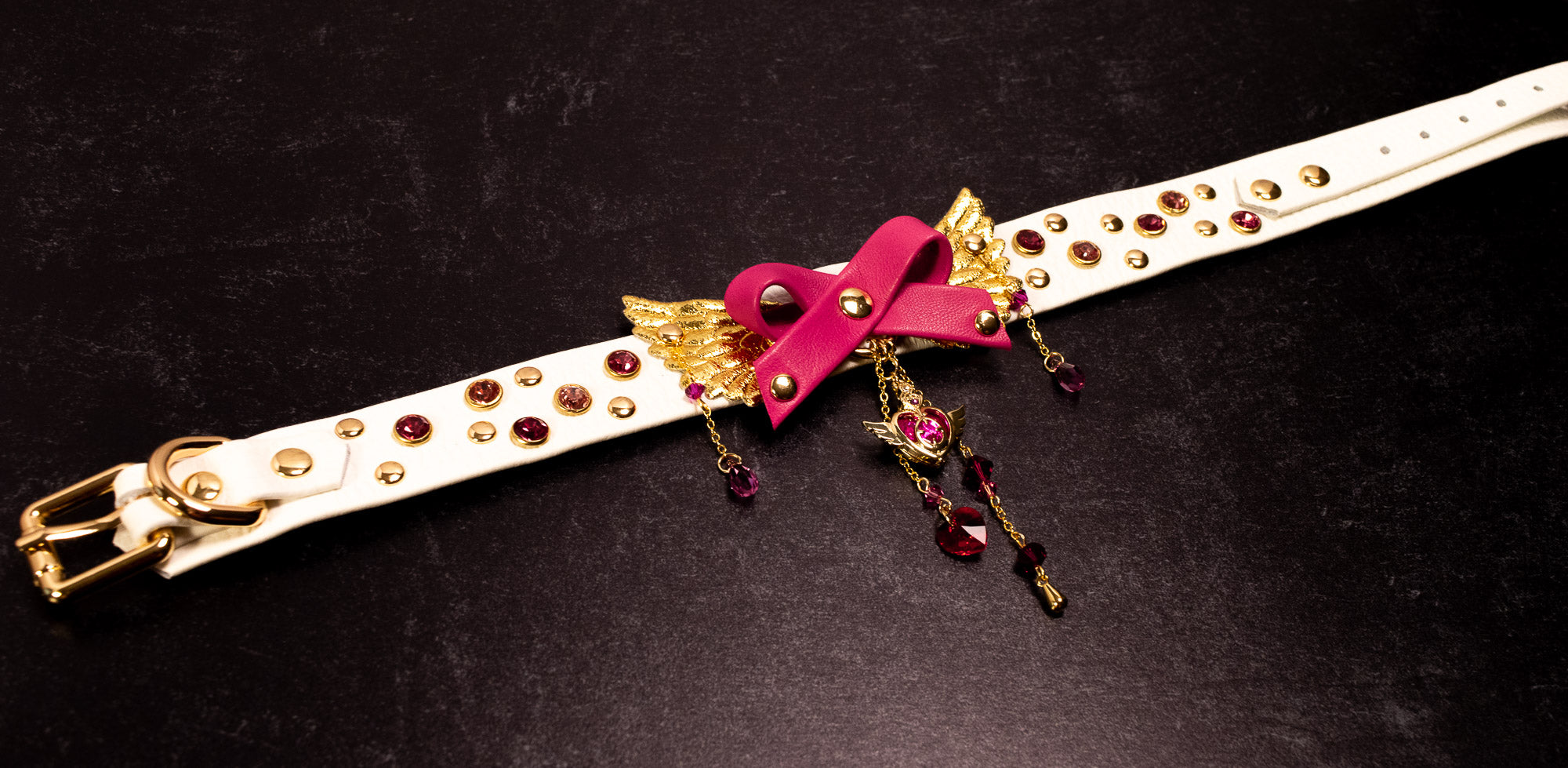 "Lunar Love" - 12" - 15" White Leather & Gold Collar _ LIMITED _