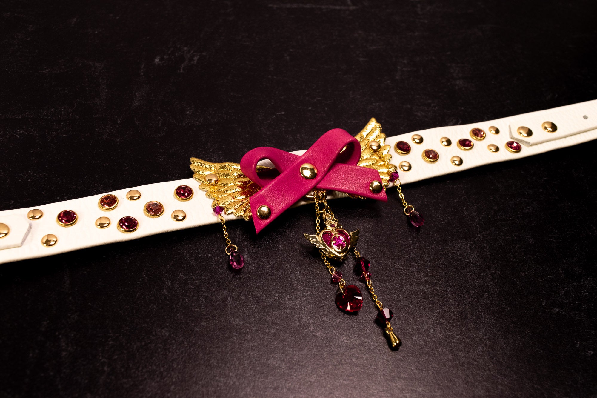 "Lunar Love" - 12" - 15" White Leather & Gold Collar _ LIMITED _