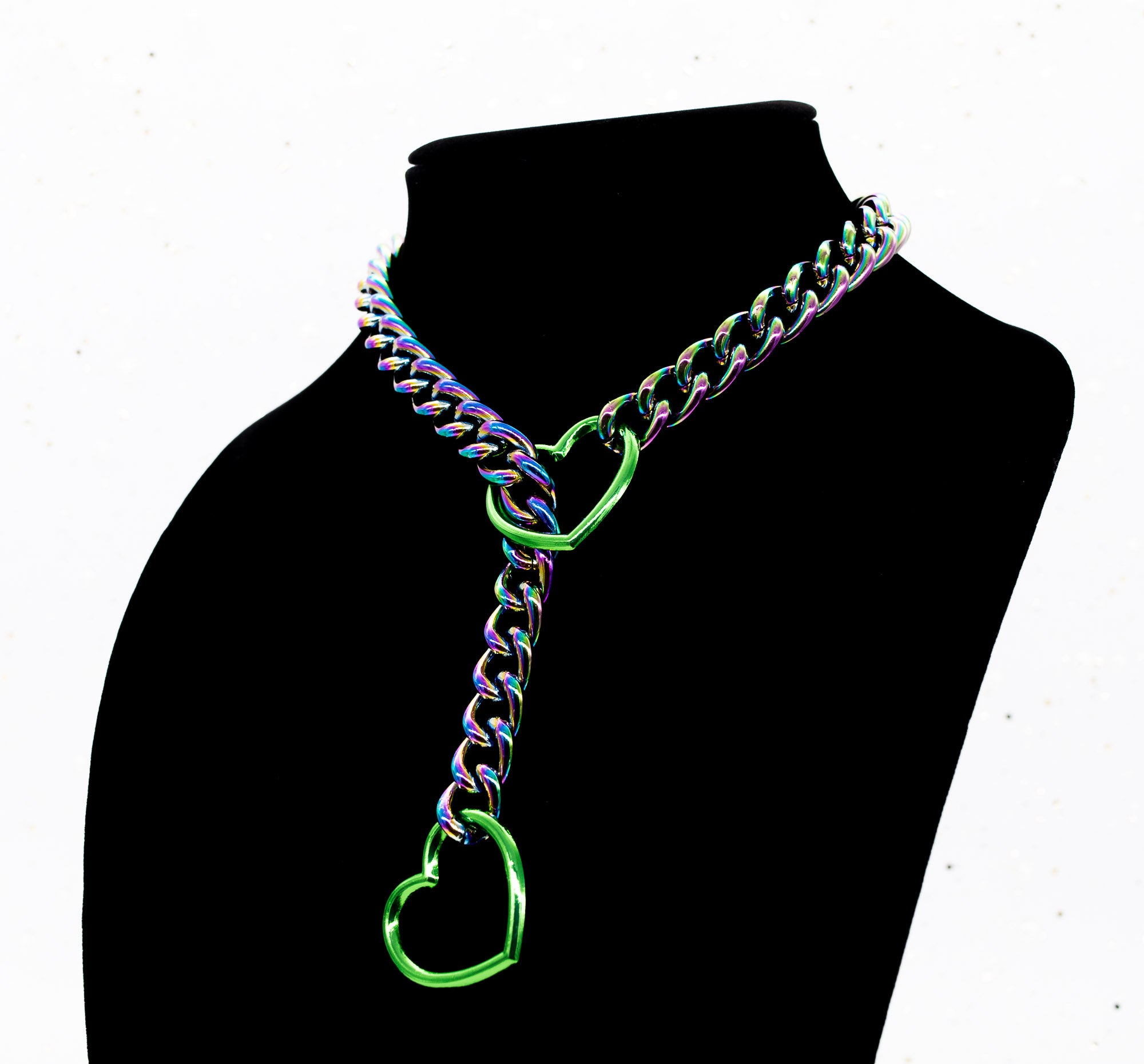 Rainbow Chain Green Heart Slip Chain Collar
