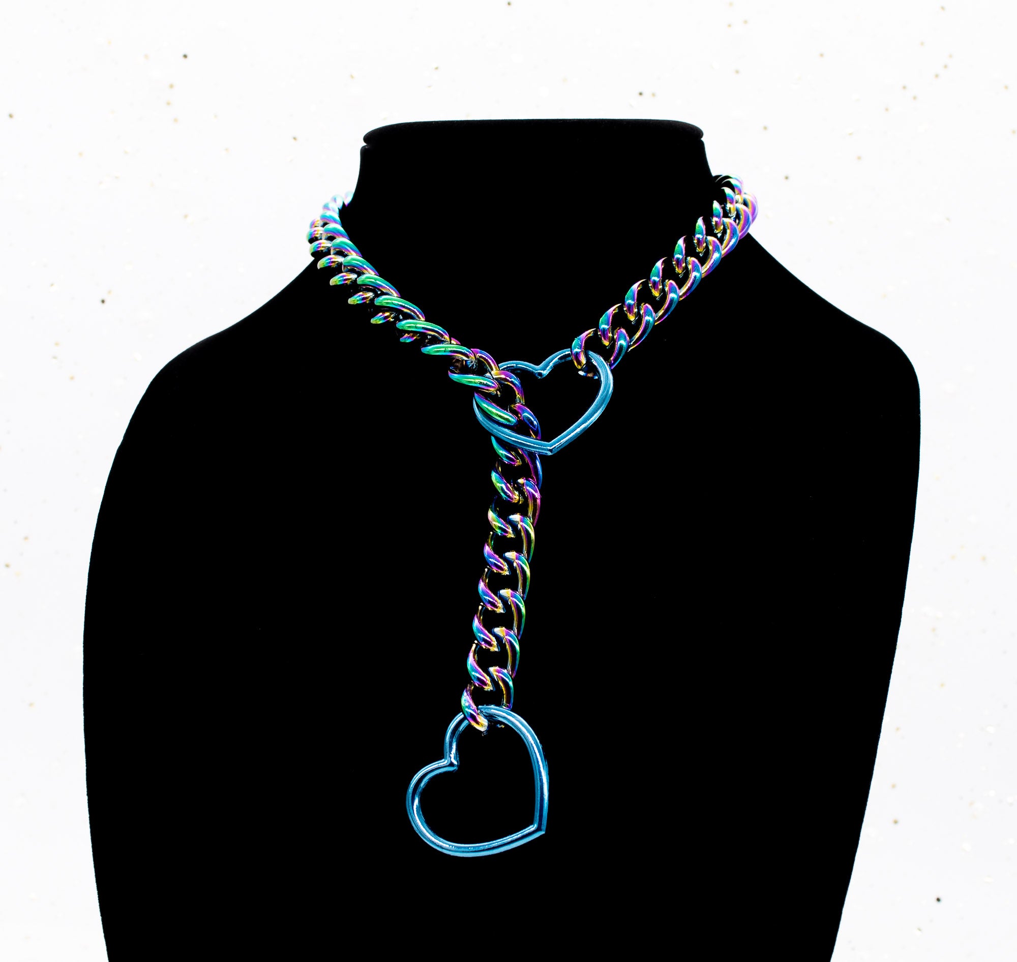 Rainbow Chain Blue Heart Slip Chain Collar