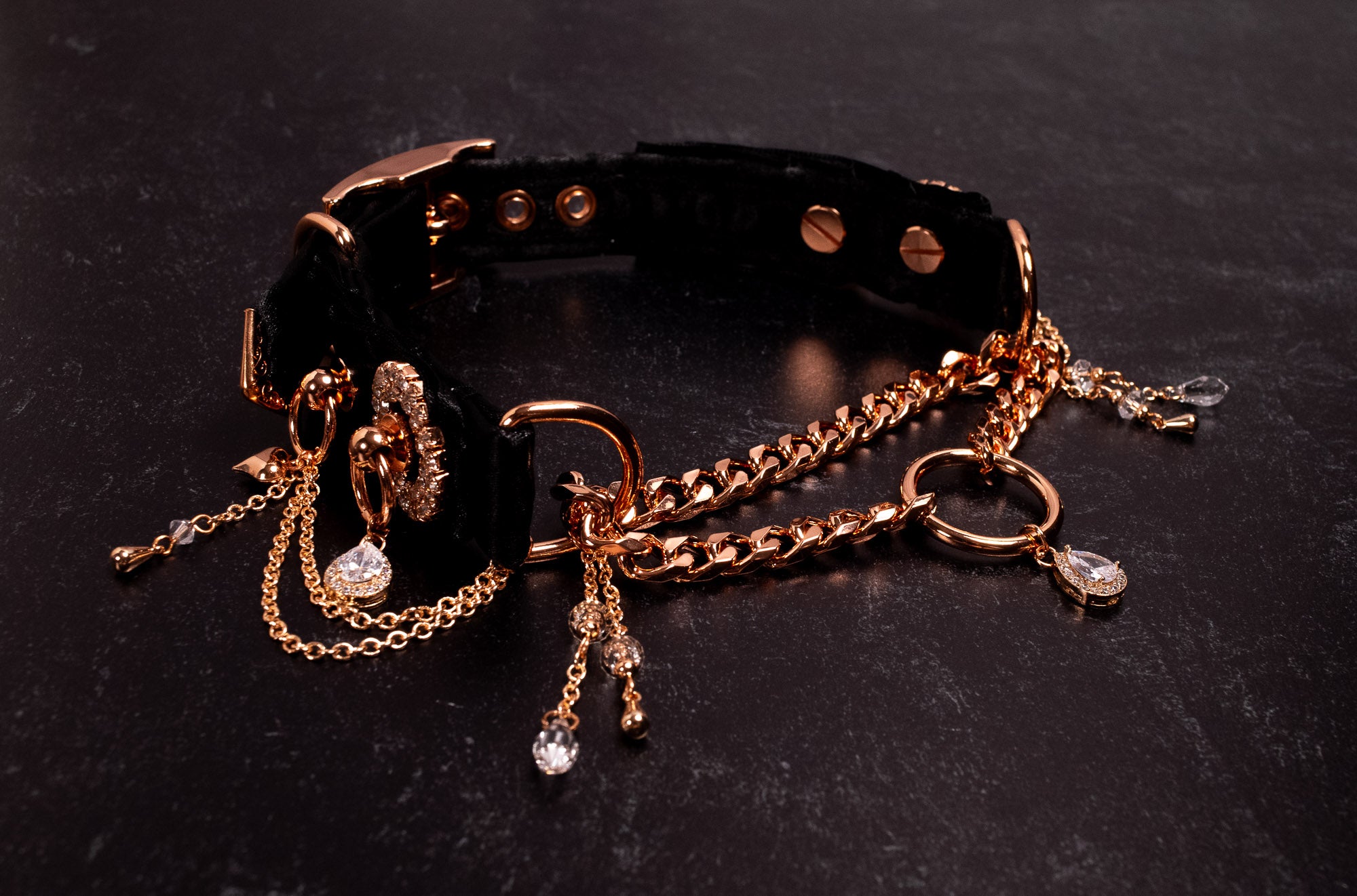 "Crystal Bond" - Black & Rose Gold Luxury Martingale Collar