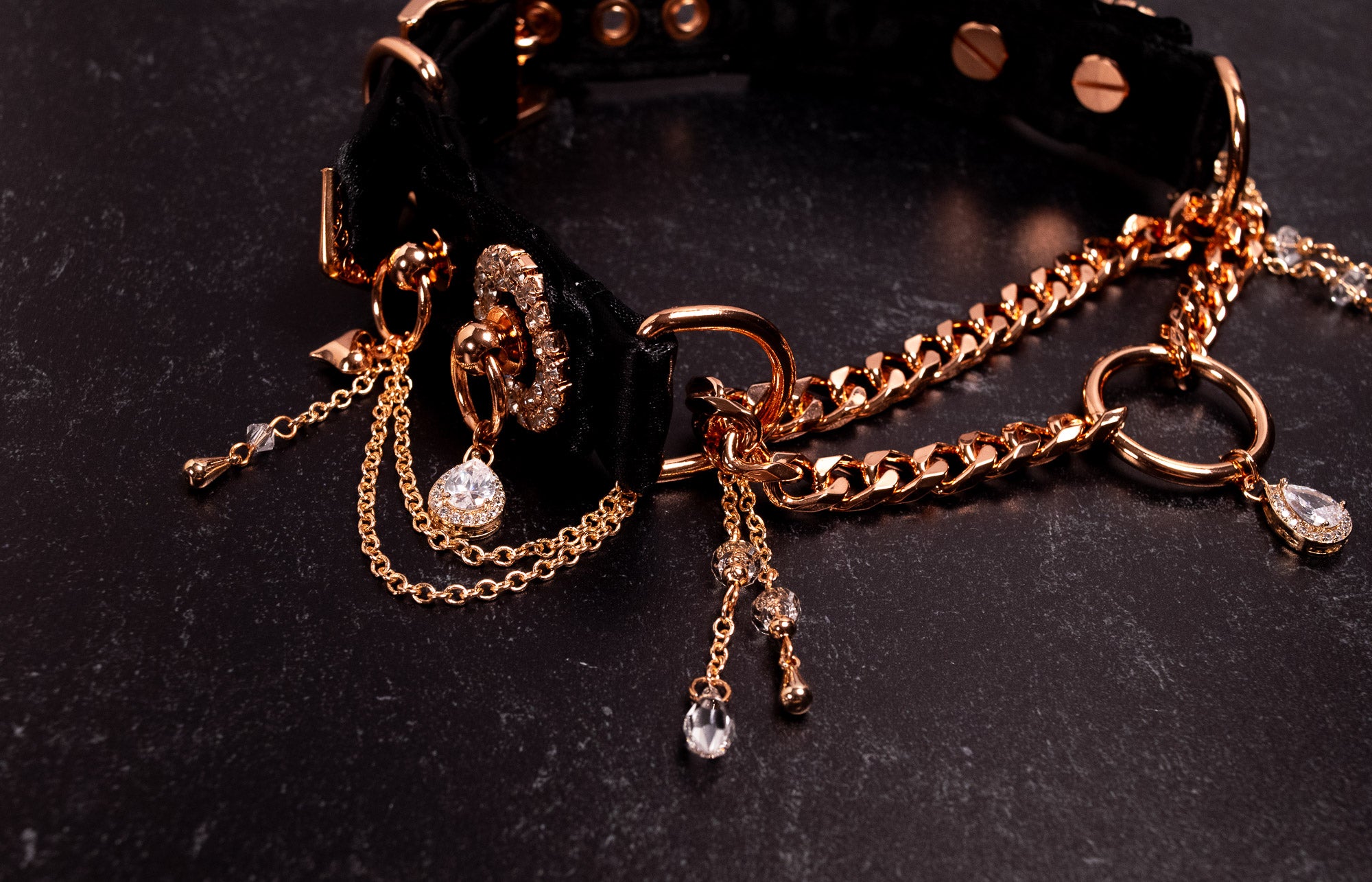 "Crystal Bond" - Black & Rose Gold Luxury Martingale Collar