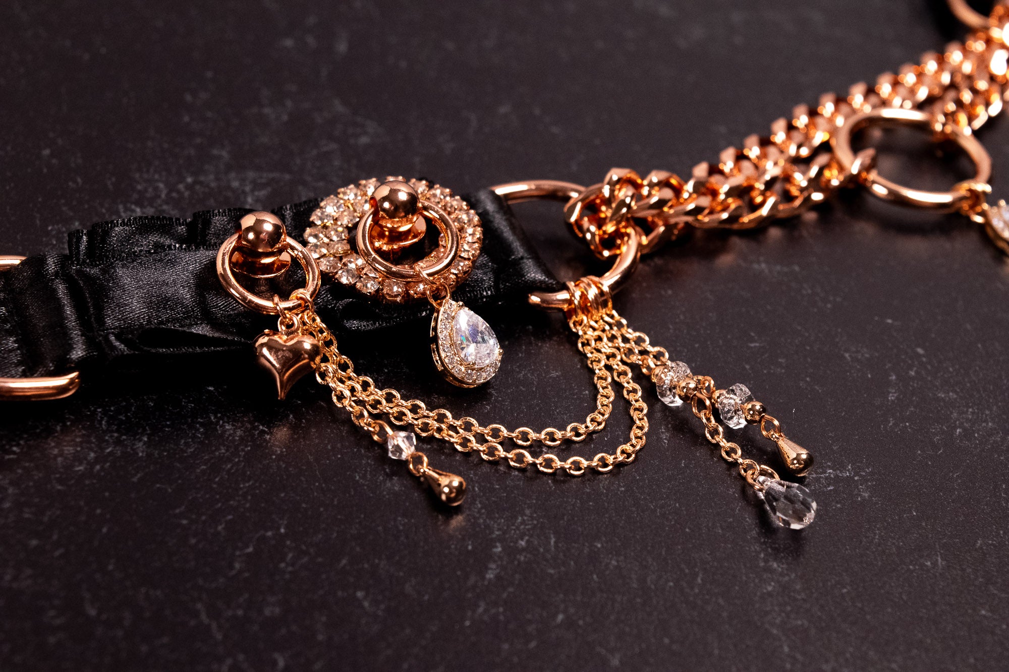 12.5" - 14.5" - "Crystal Bond" - Black & Rose Gold Luxury Martingale Collar