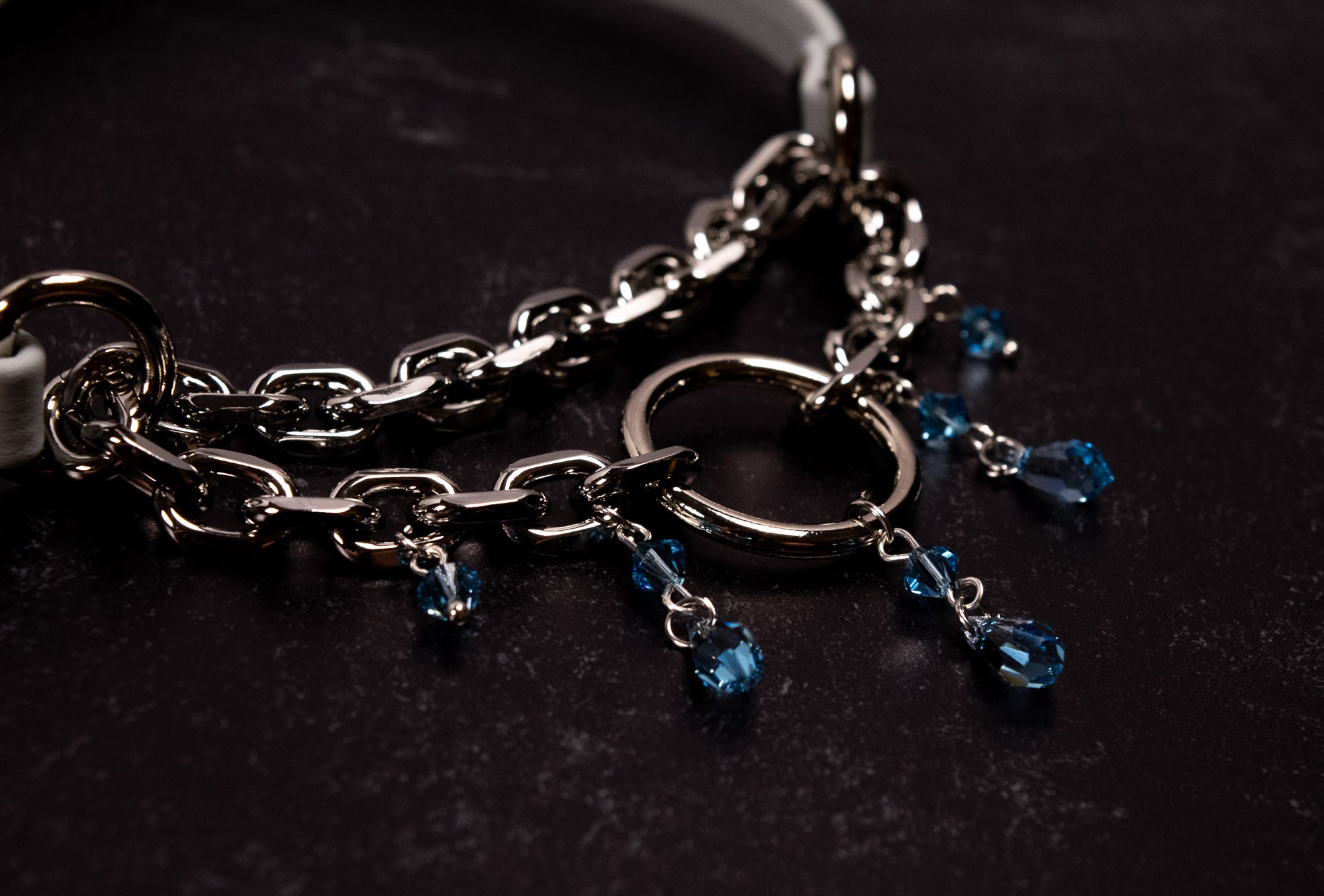 "Tears of Venus" - 12.5" - 15" Slate Blue Leather Crystal Martingale Collar _ LIMITED _