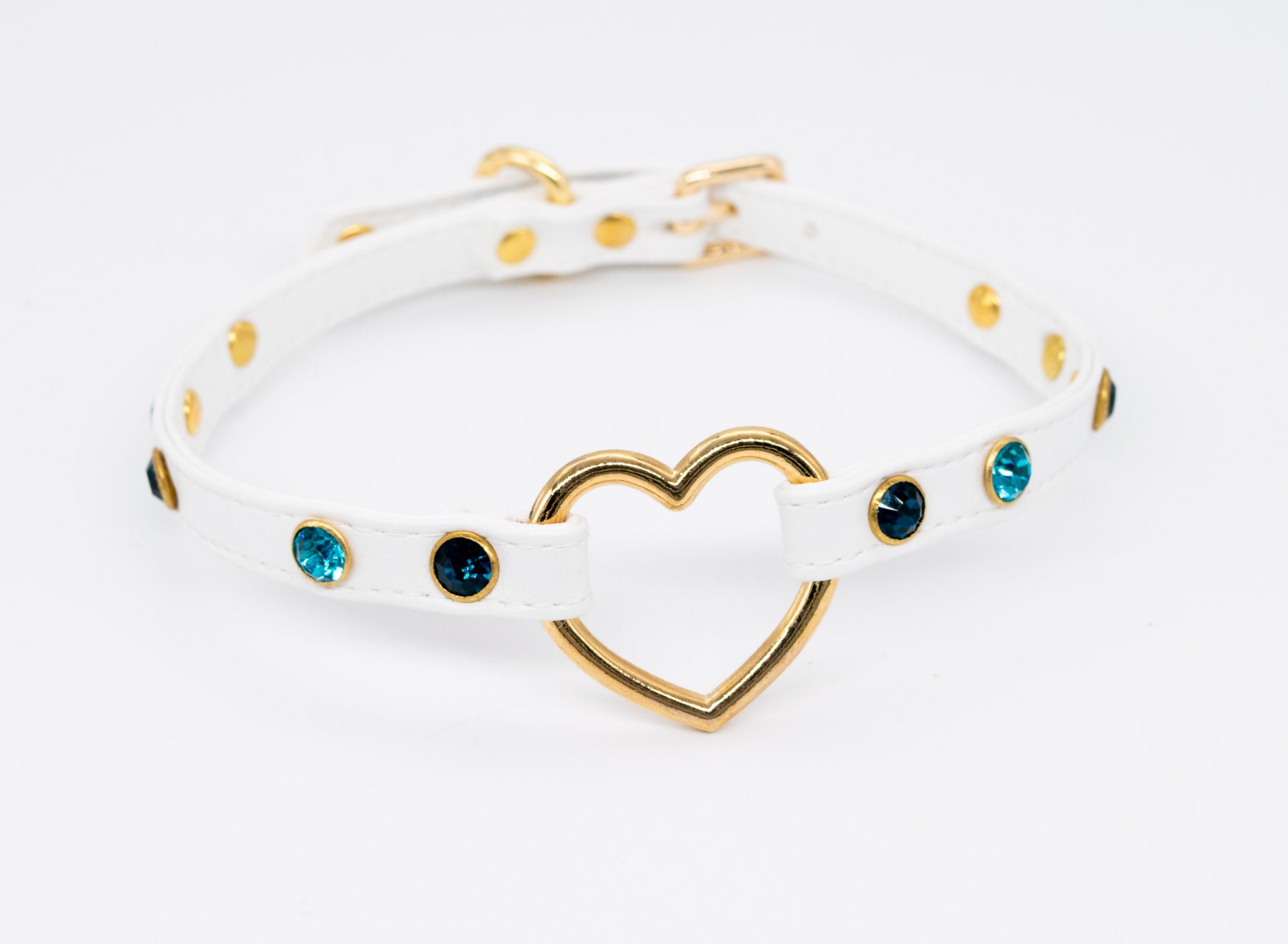 3/8" White Jeweled Vegan Leather Collar