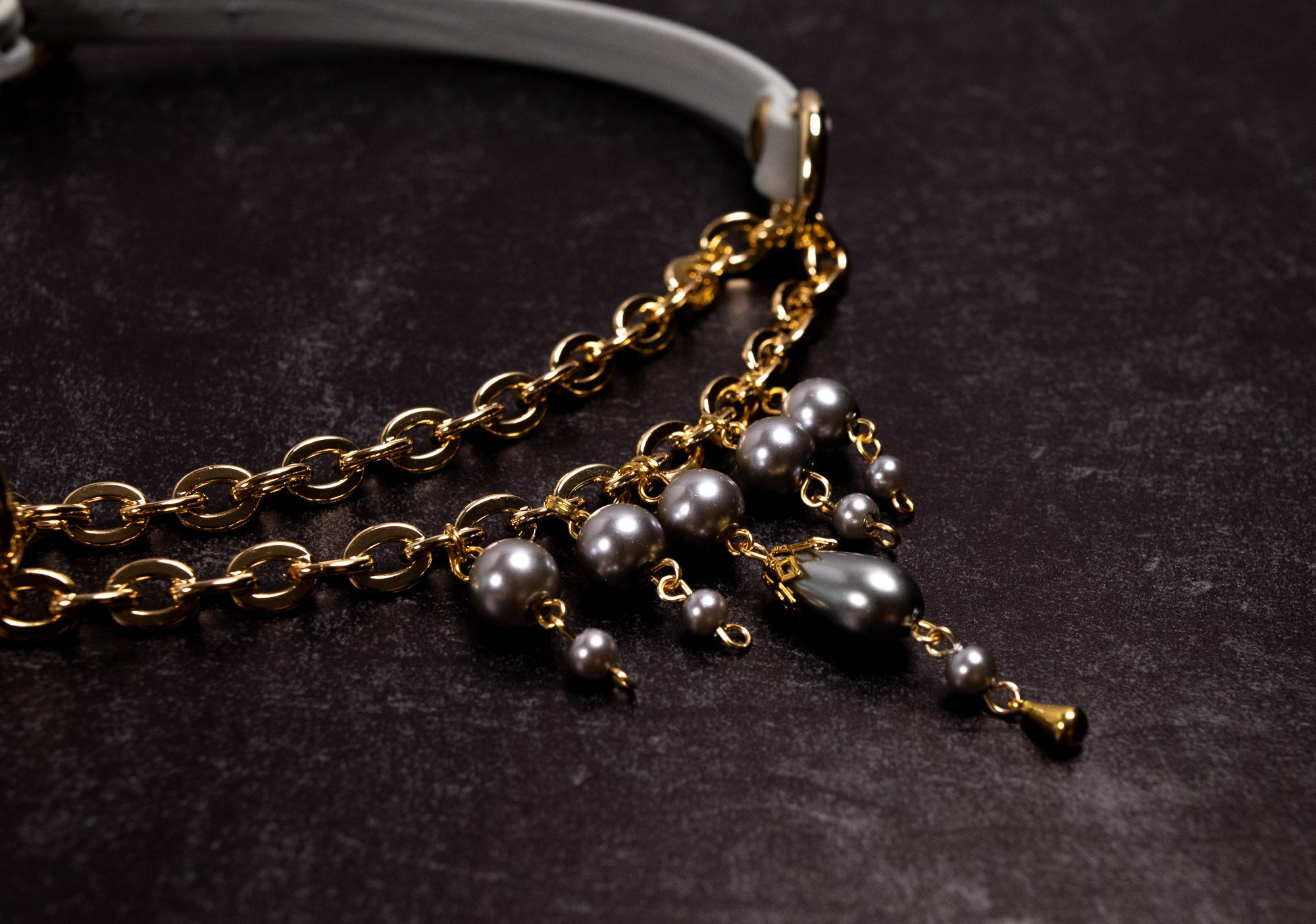 12.5" - 15" Slate Leather Pearl Martingale Collar in Gold _ LIMITED _