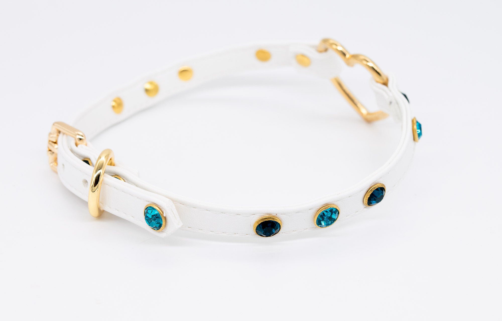 3/8" White Jeweled Vegan Leather Collar