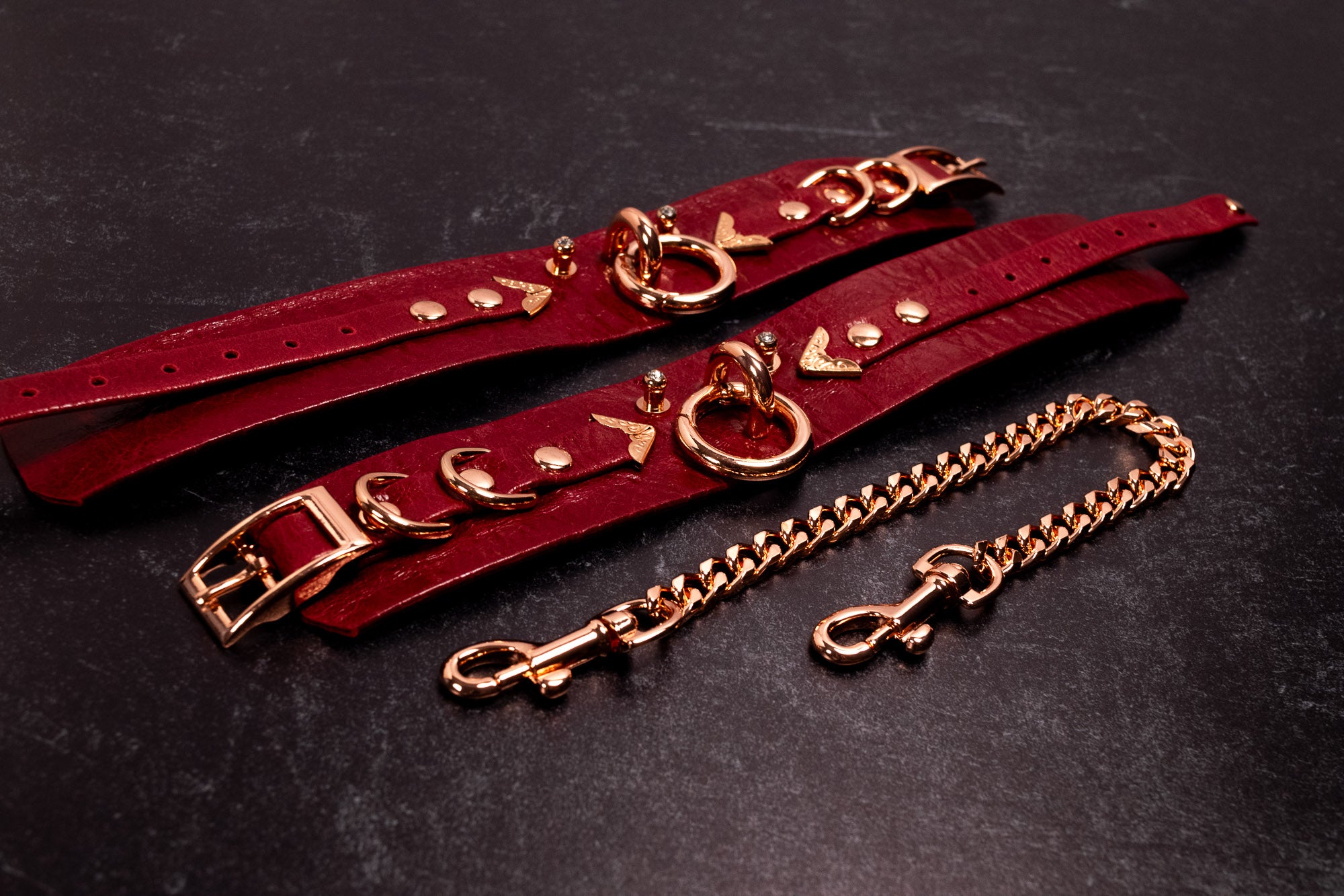 'Crimson Kiss' - 6" - 8" Cherry Leather & Rose Gold _ LIMITED _