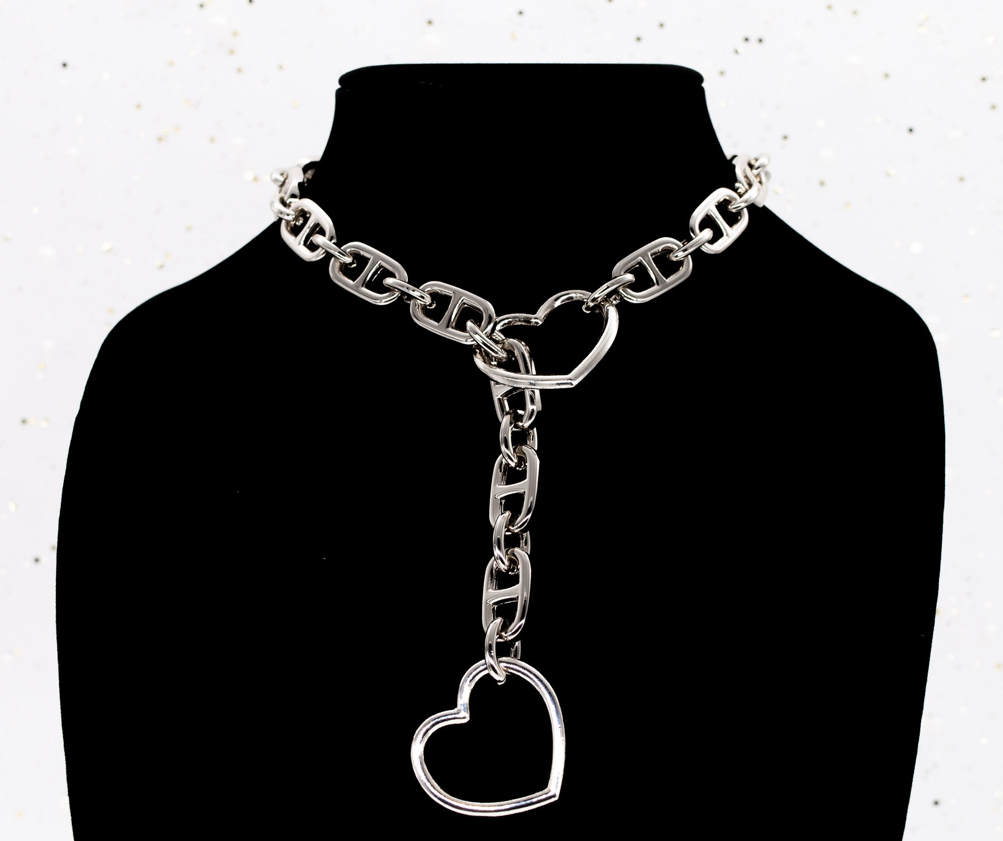 Chunky Silver Heart Slip Chain Collar