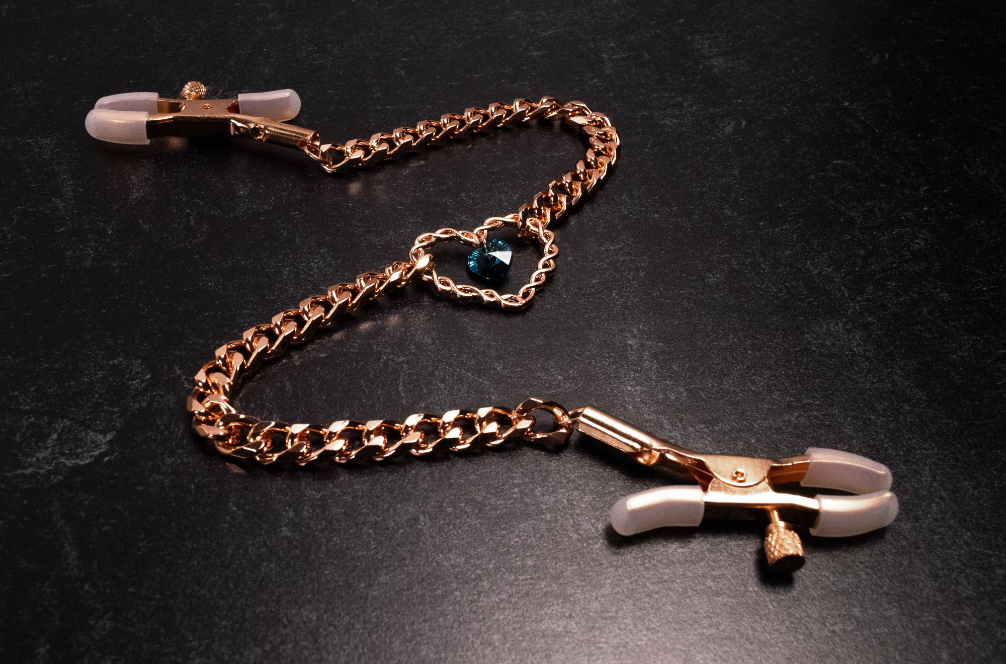 Design Your Own Crystal Rose Gold Chained Heart Clip Nipple Clamps - 1