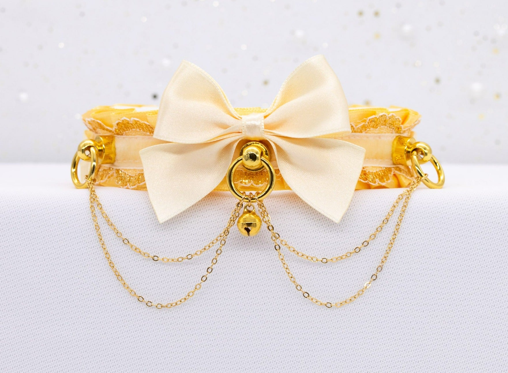 Buttercup Yellow & Ivory Chained Luxury Pet Play Collar in Gold