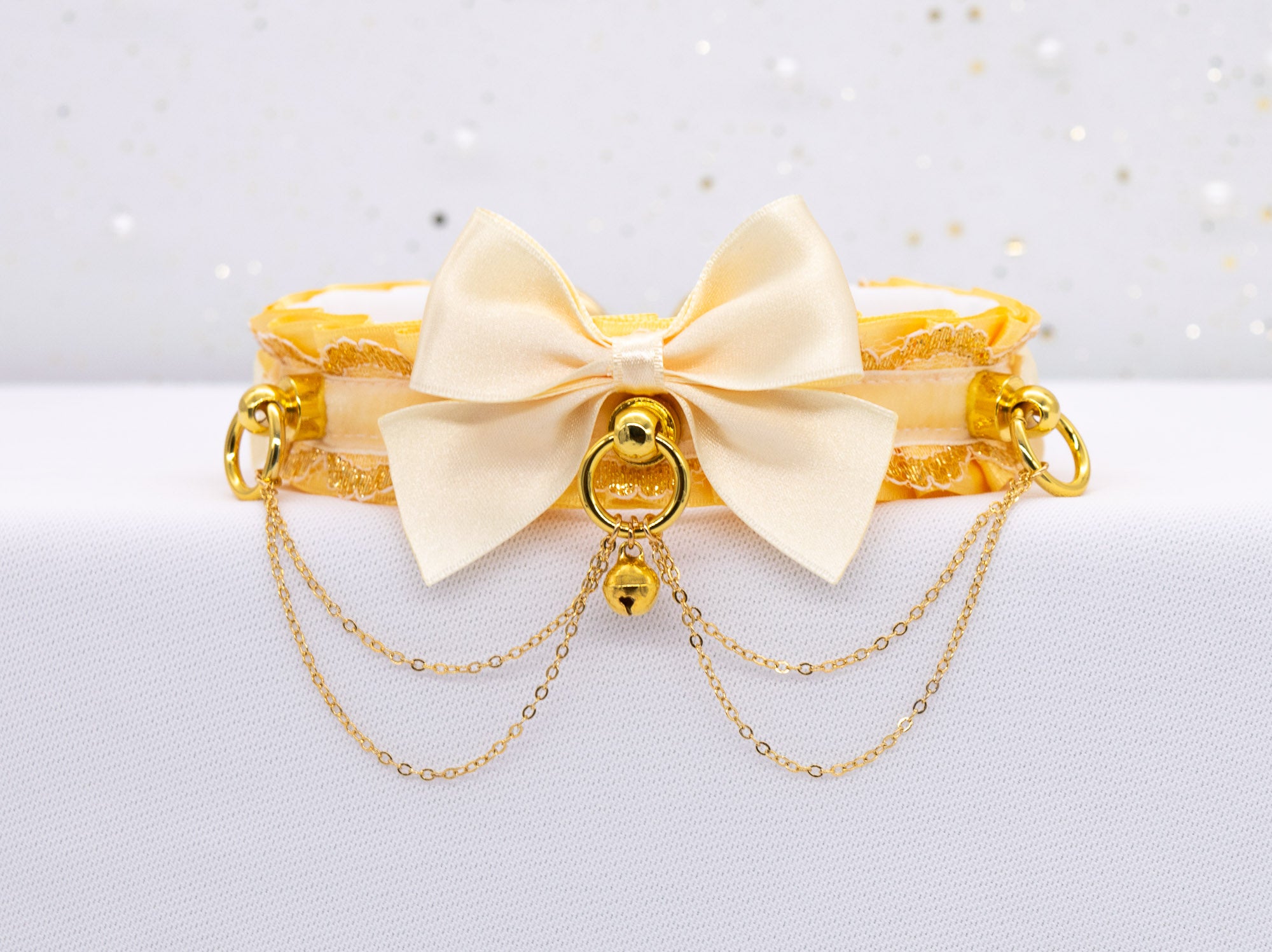 Buttercup Yellow & Ivory Chained Luxury Pet Play Collar in Gold