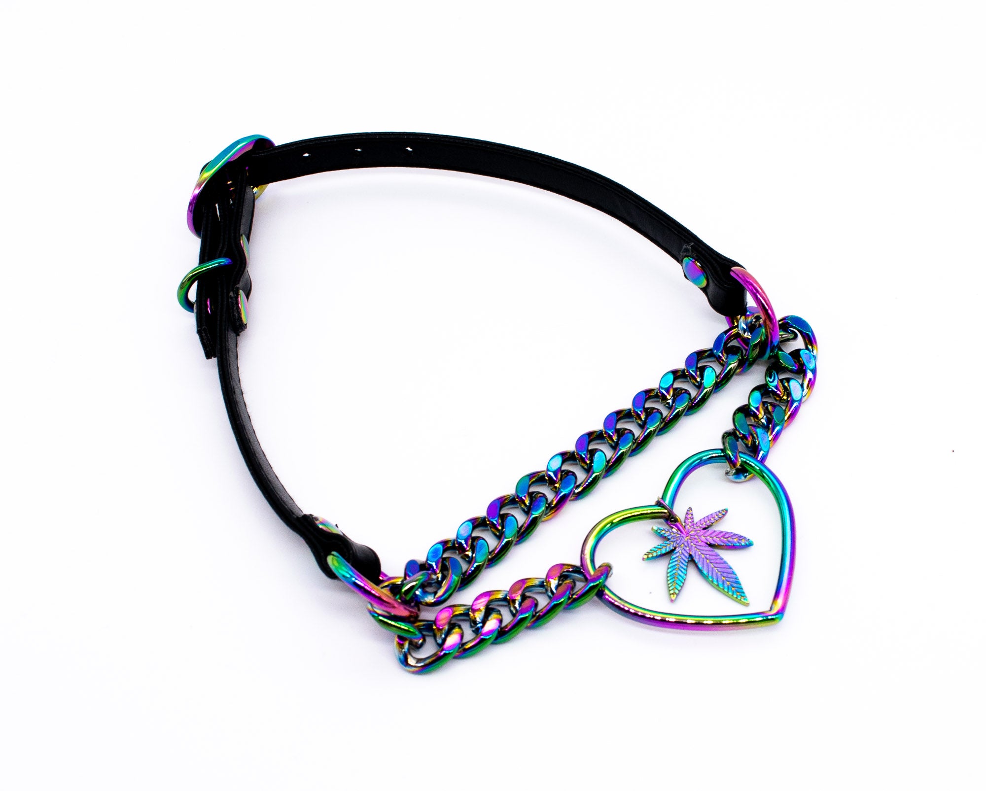 3/8" The Love Flower - Large Heart Ring Black Vegan Leather Martingale Collar