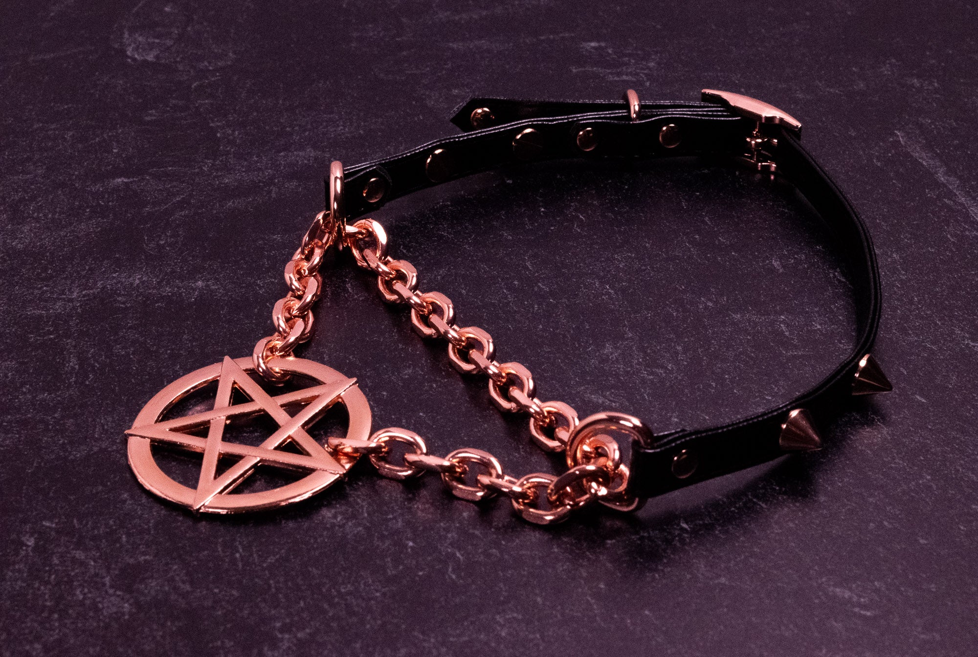 Spiked Pentacle Black Vegan Leather Martingale Collar