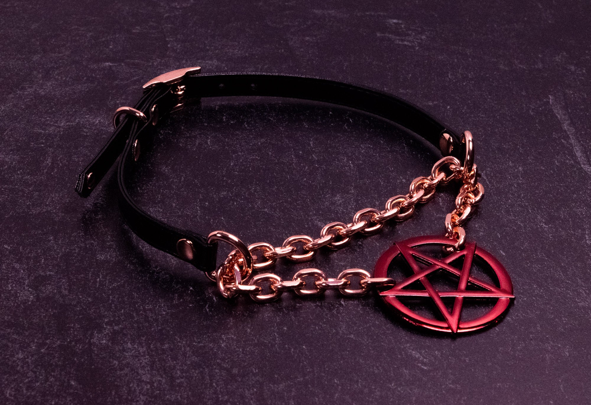 Pentacle Black Vegan Leather Martingale Collar