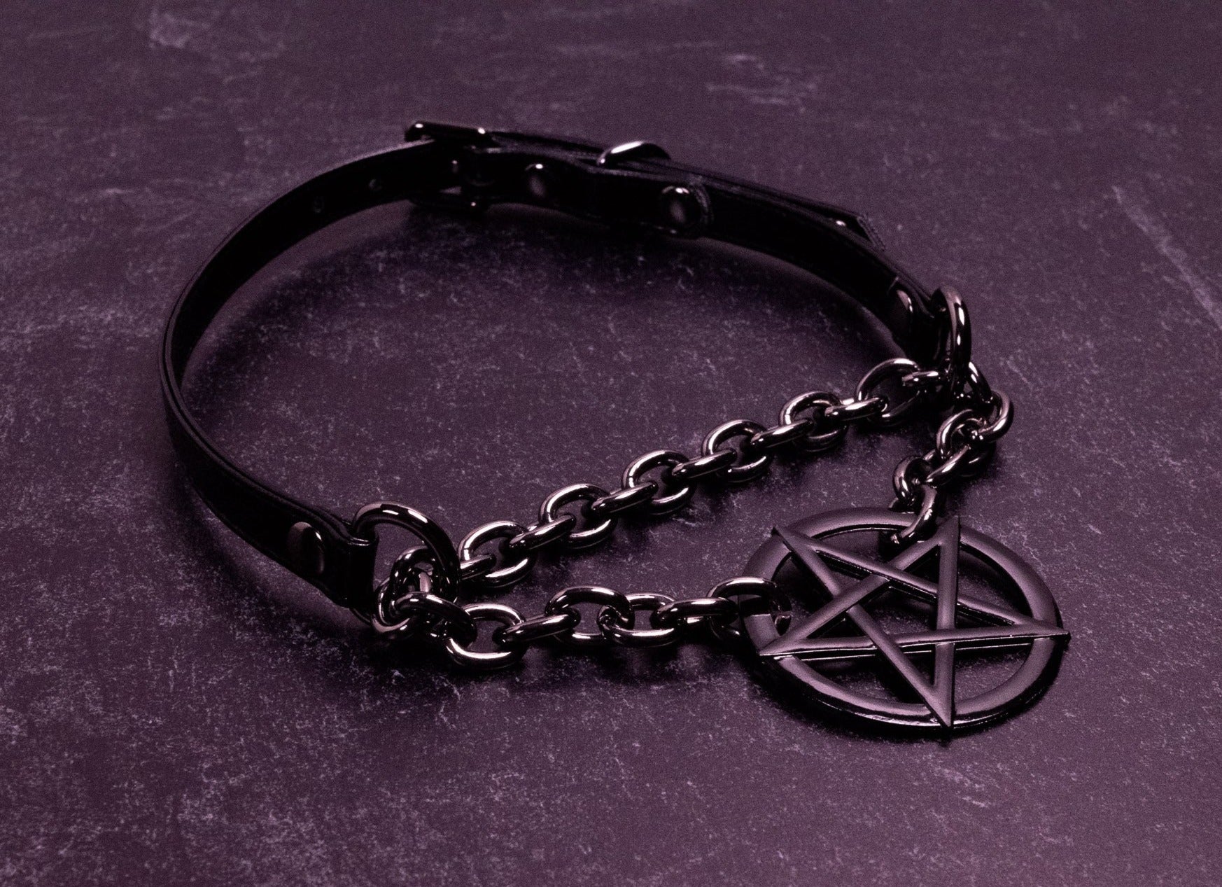 Pentacle Ring Black Vegan Leather Martingale Collar