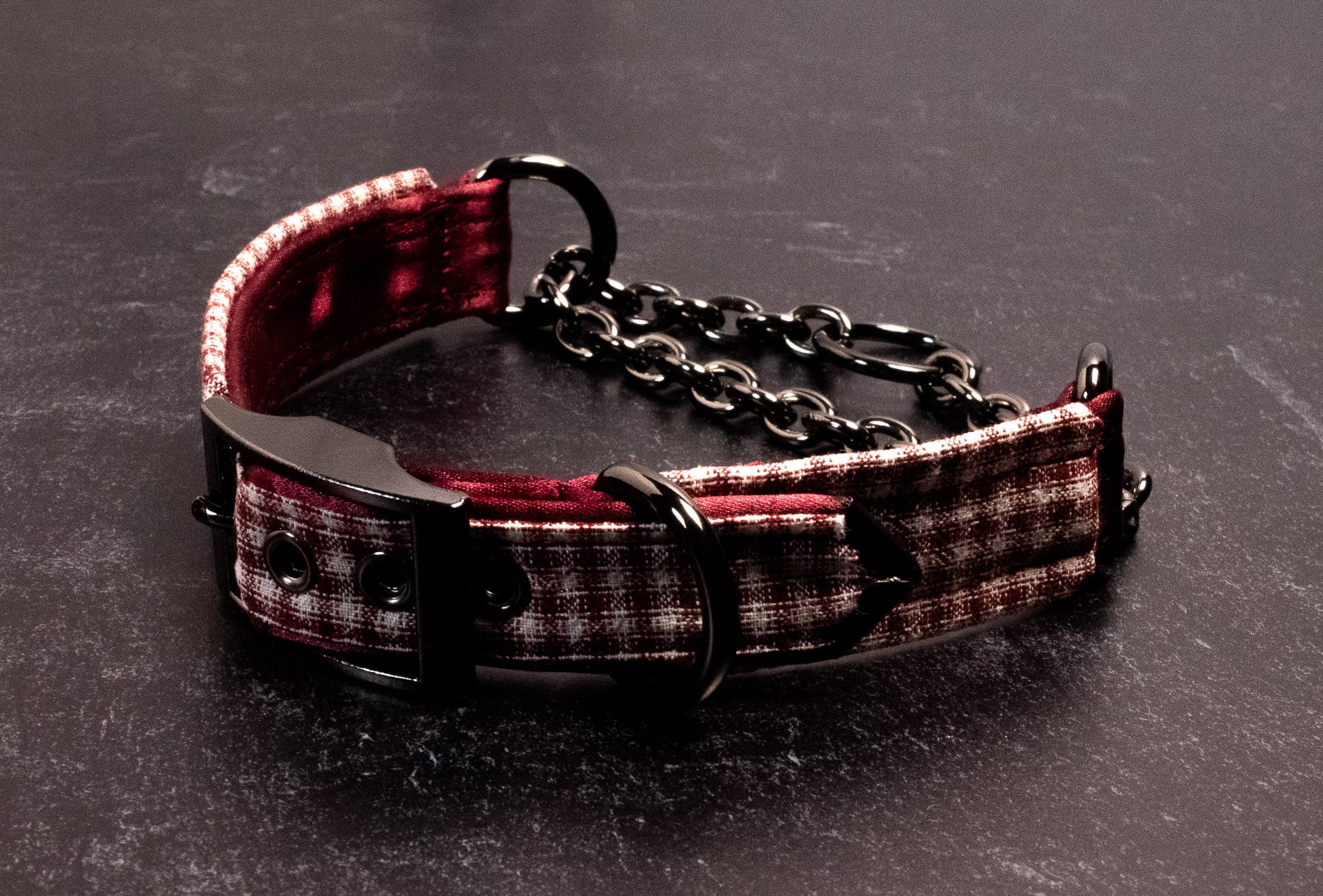 Punk Academia - Crimson Plaid Martingale Collar _LIMITED_
