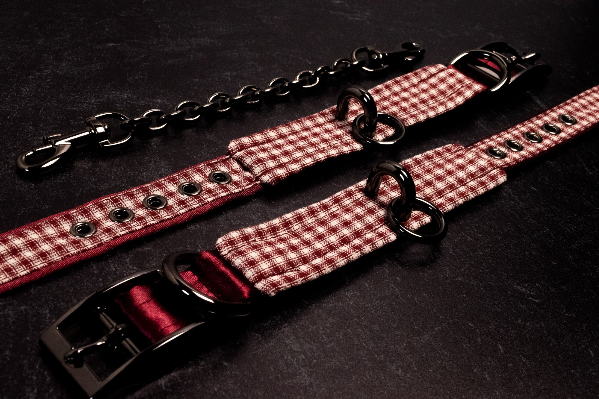 Punk Academia - Crimson Plaid BDSM Cuffs _ LIMITED _