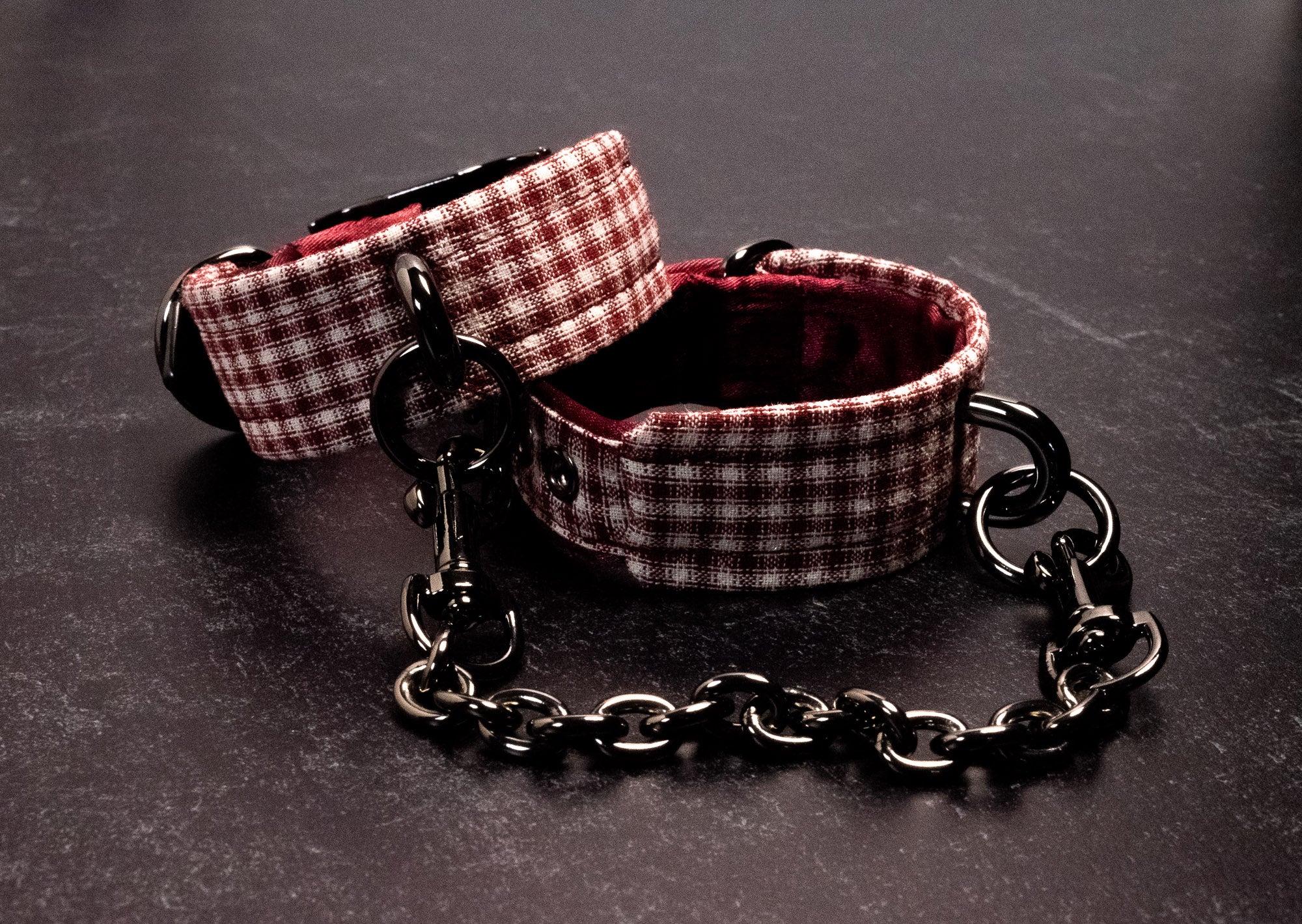 Punk Academia - Crimson Plaid BDSM Cuffs _ LIMITED _