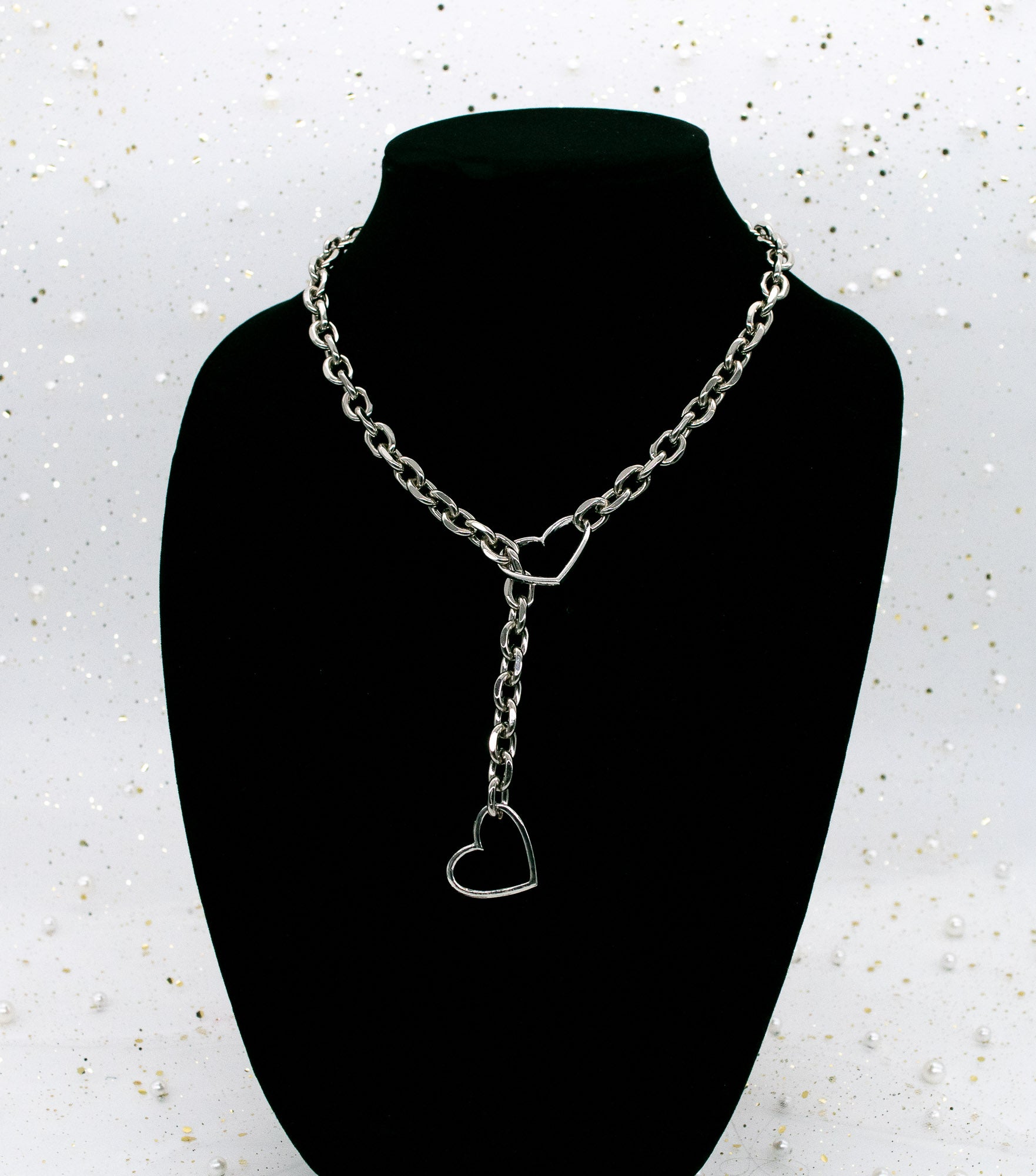 Silver Heart Olink Slip Chain Collar