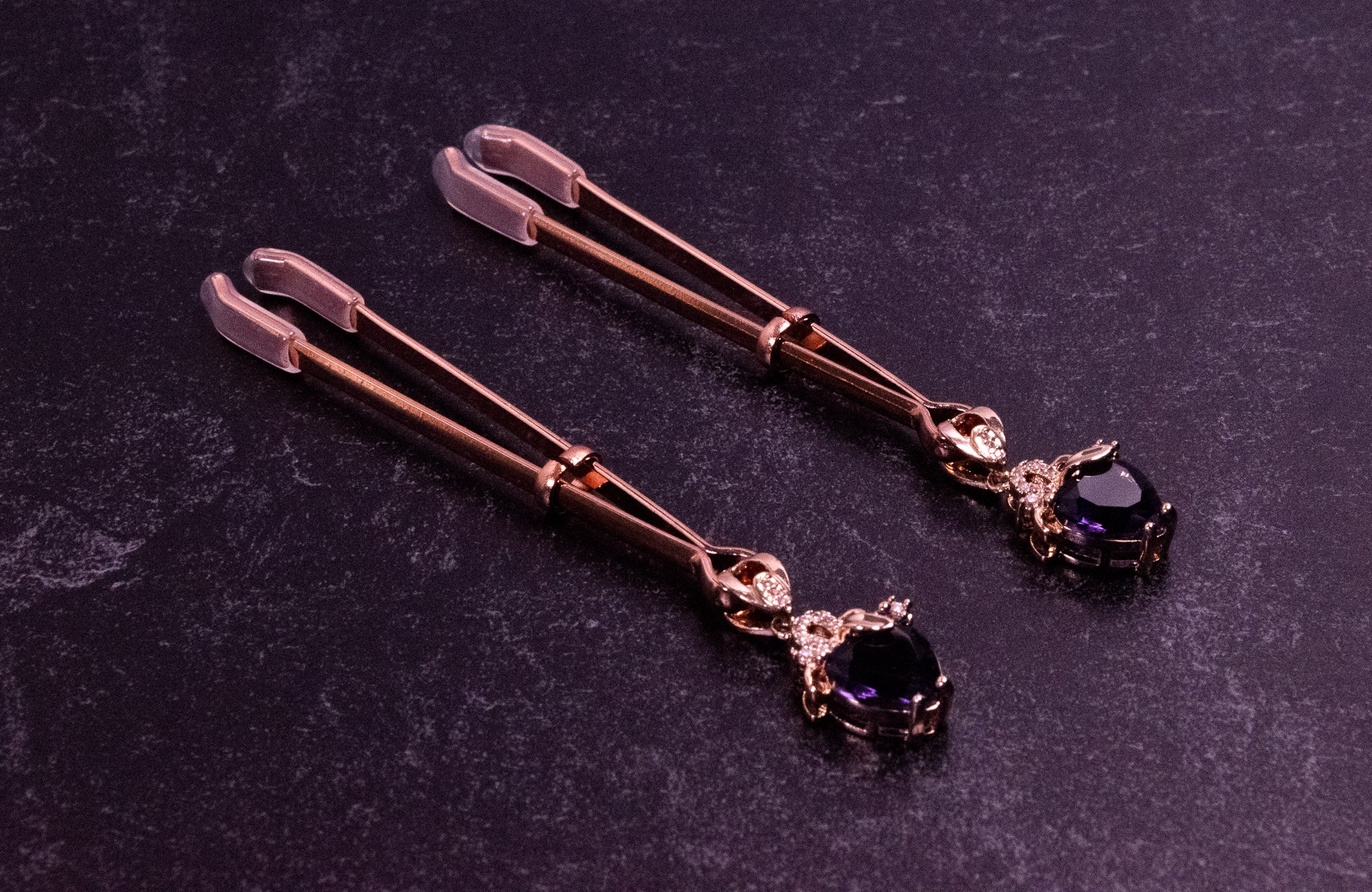 Deluxe Crystal Tweezer Nipple Clamps in Rose Gold