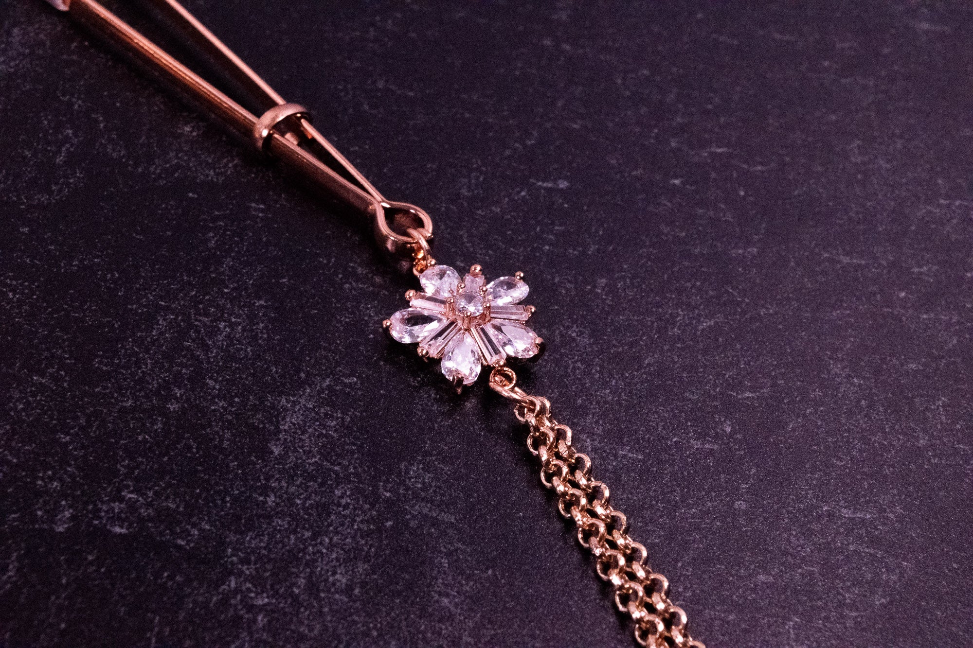 Deluxe Florals & Chain Tweezer Nipple Clamps in Rose Gold