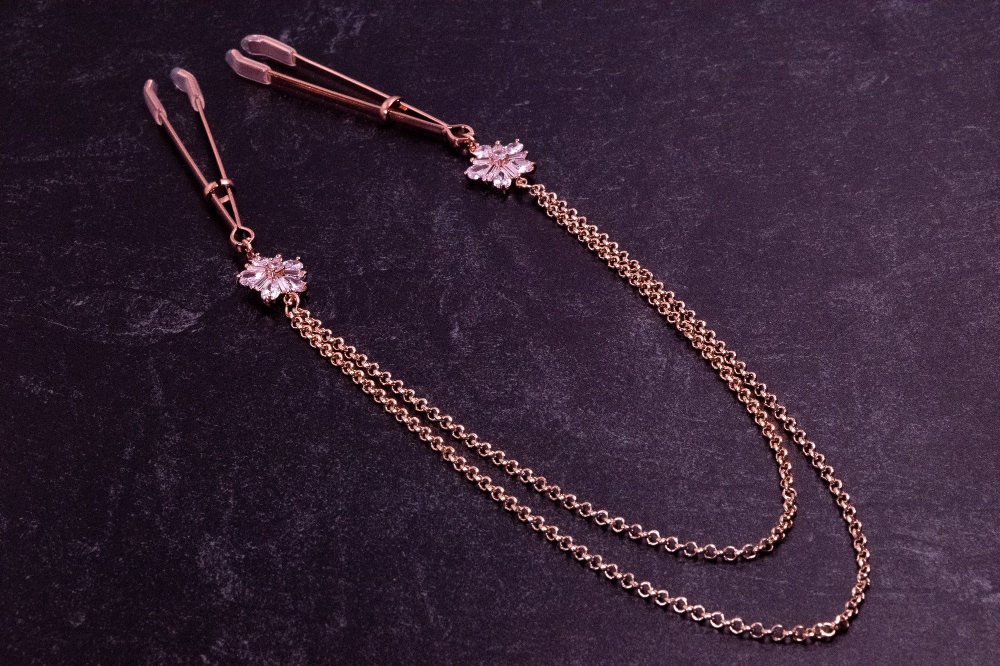 Deluxe Florals & Chain Tweezer Nipple Clamps in Rose Gold