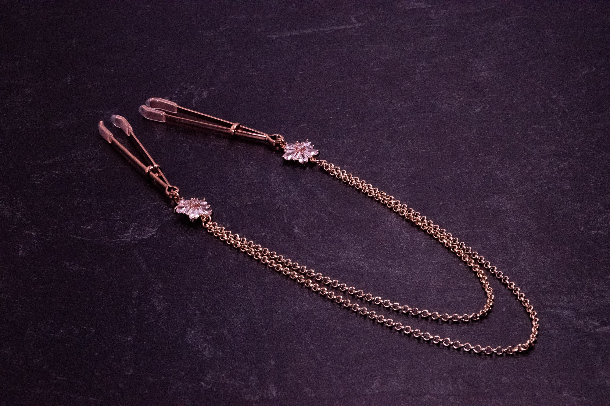 Deluxe Florals & Chain Tweezer Nipple Clamps in Rose Gold