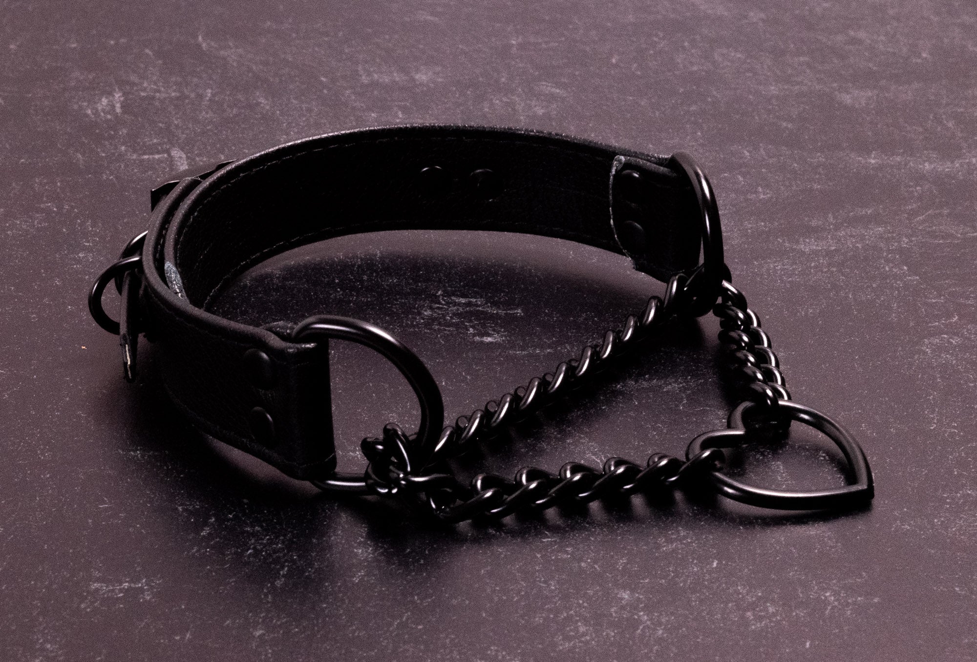 12.5" - 15.5" All Black Leather Martingale Collar _ LIMITED _