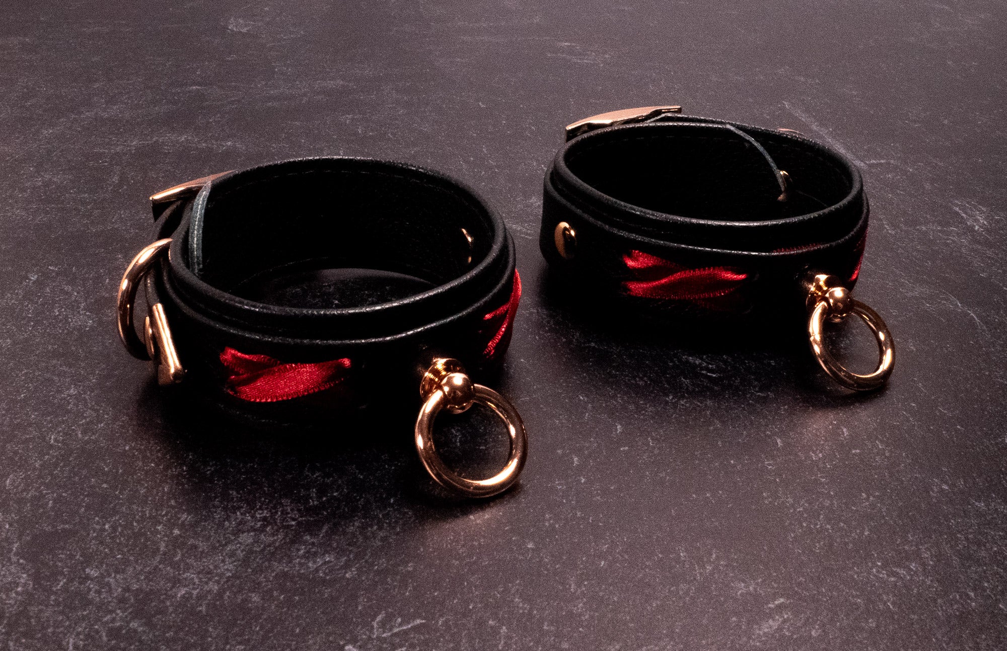 6" - 8" Rose Gold, Red & Black Corset Leather Cuffs _ LIMITED _