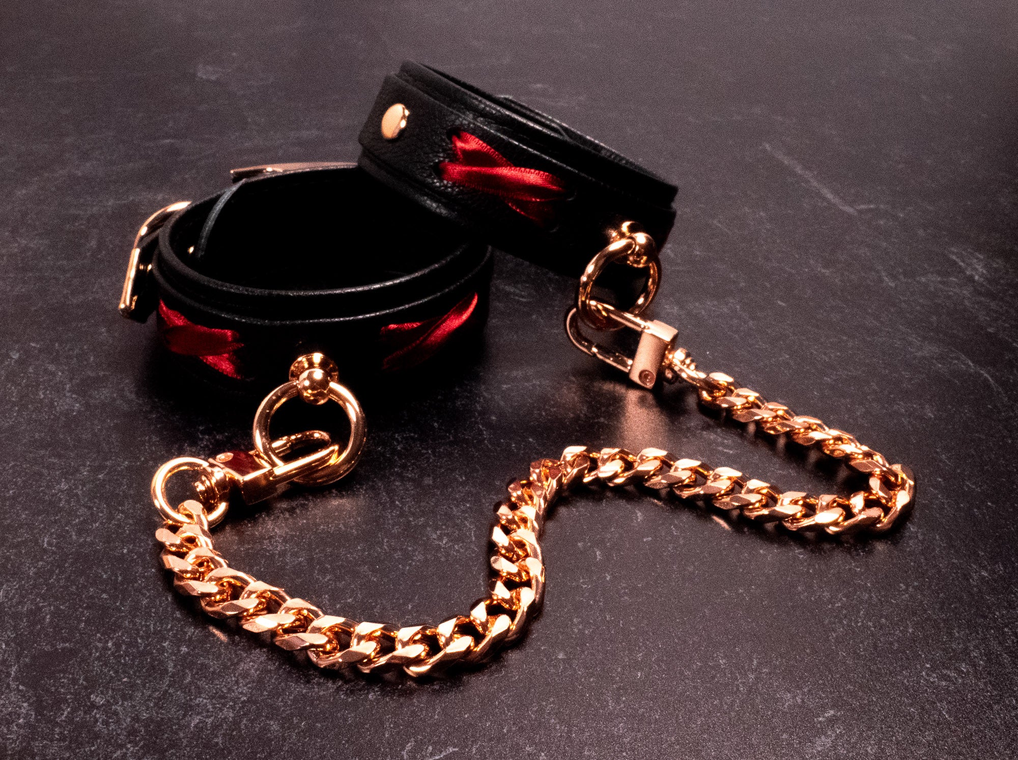 6" - 8" Rose Gold, Red & Black Corset Leather Cuffs _ LIMITED _