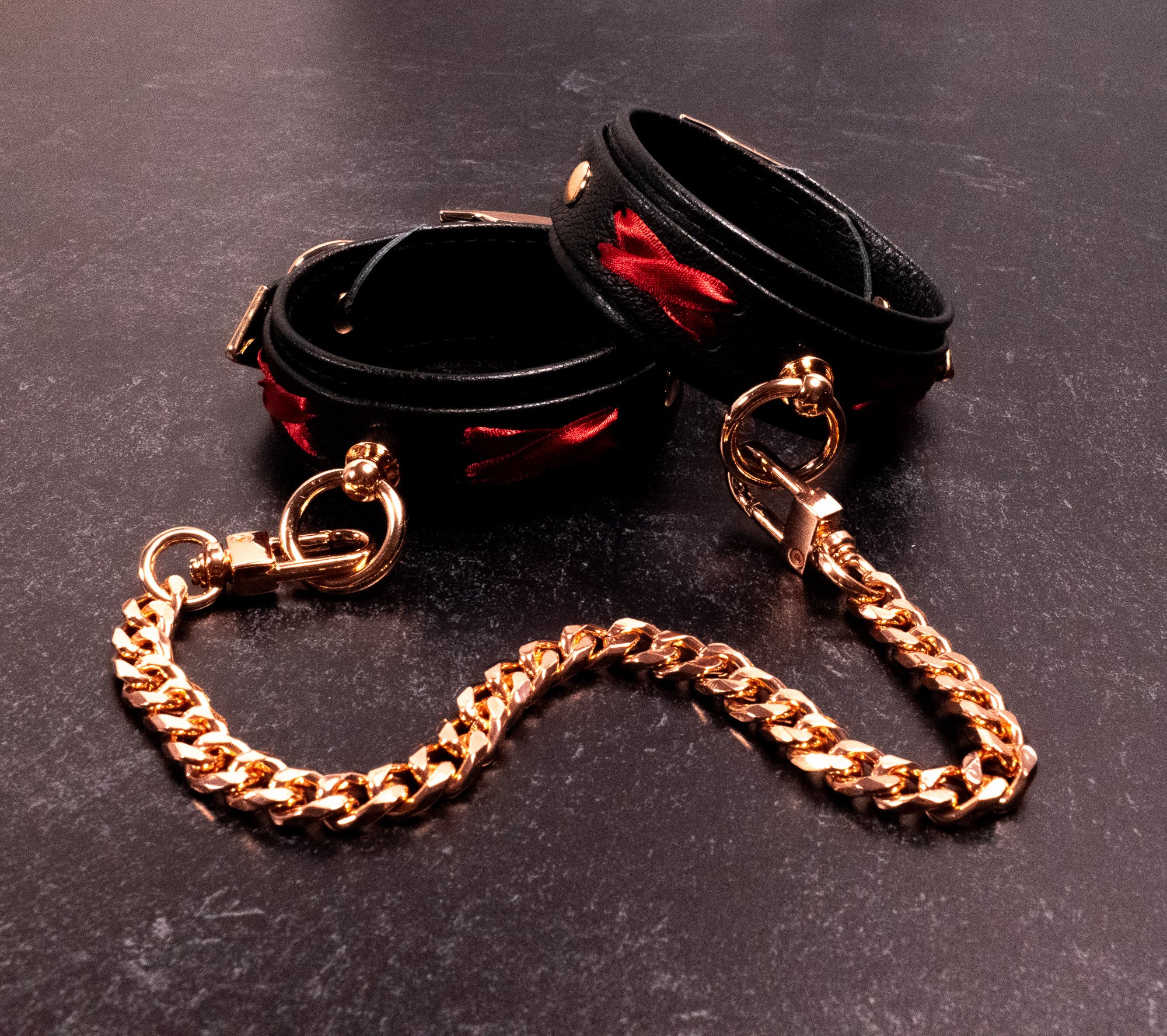 6" - 8" Rose Gold, Red & Black Corset Leather Cuffs _ LIMITED _