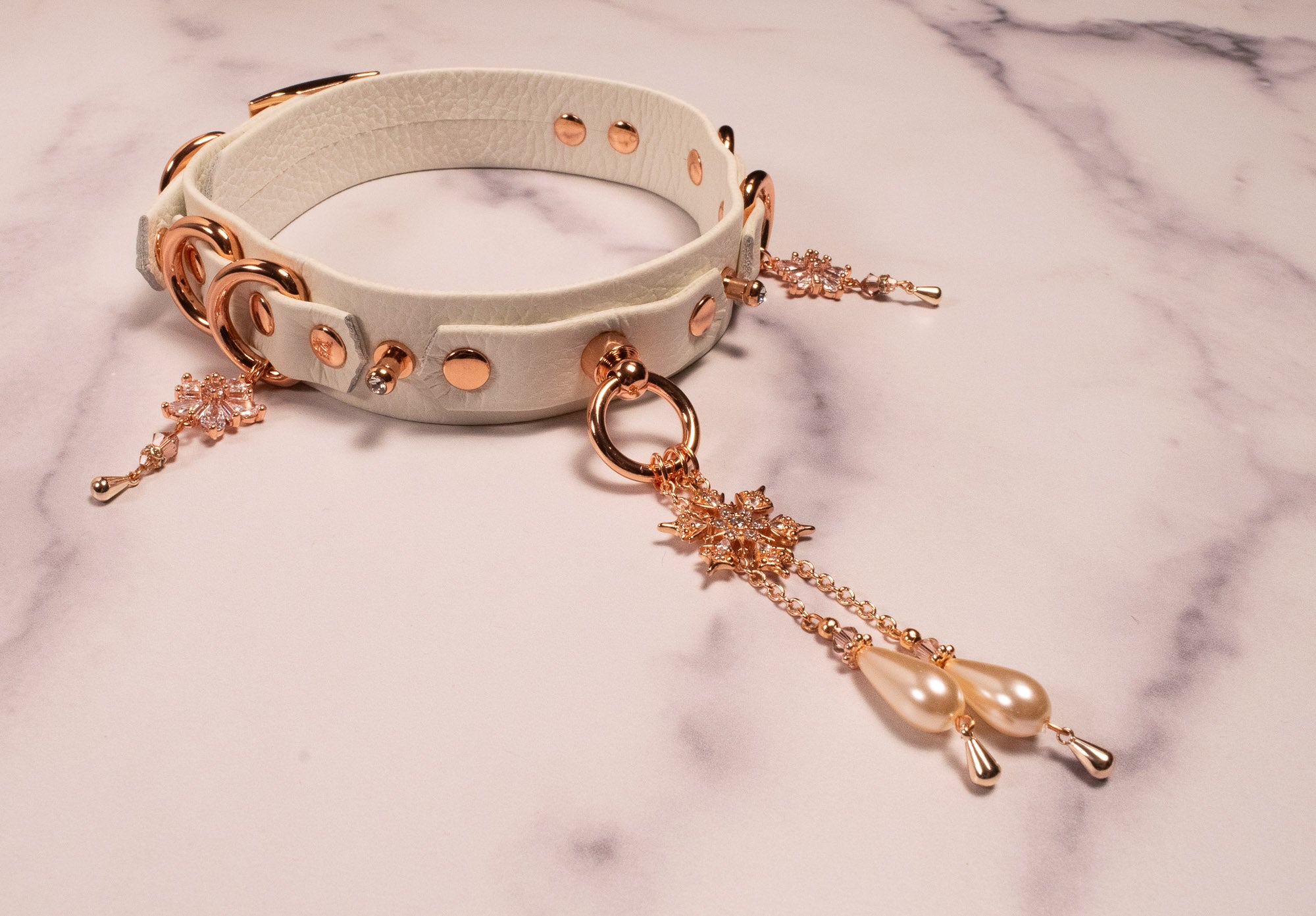 Rose Gold & White Leather Collar _ LIMITED _