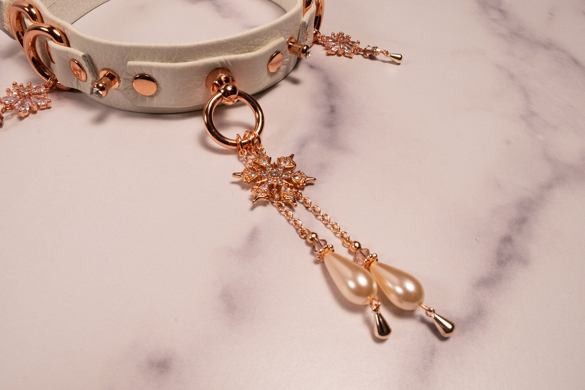 Rose Gold & White Leather Collar _ LIMITED _