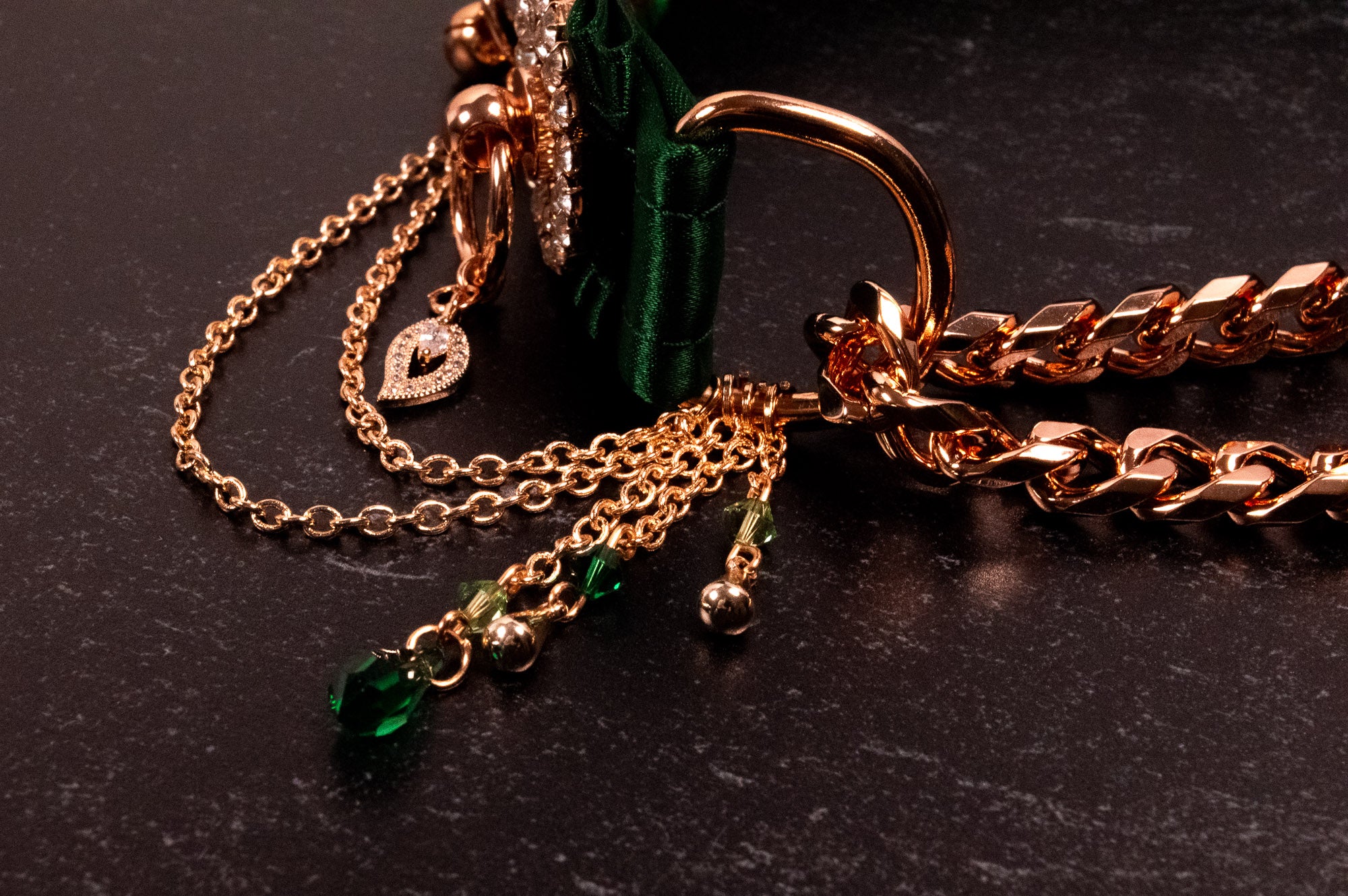 Rose Gold & Hunter Green Velvet Luxury Locking Martingale Collar
