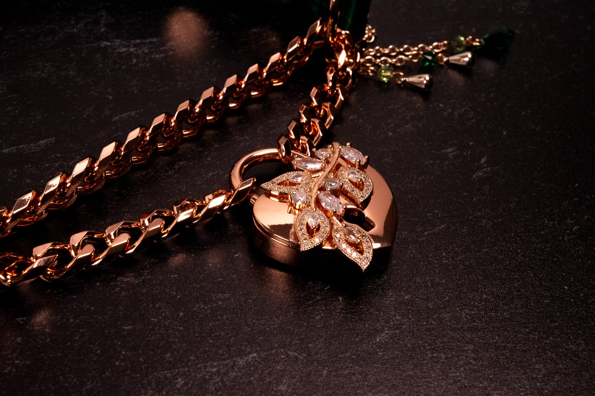 Rose Gold & Hunter Green Velvet Luxury Locking Martingale Collar