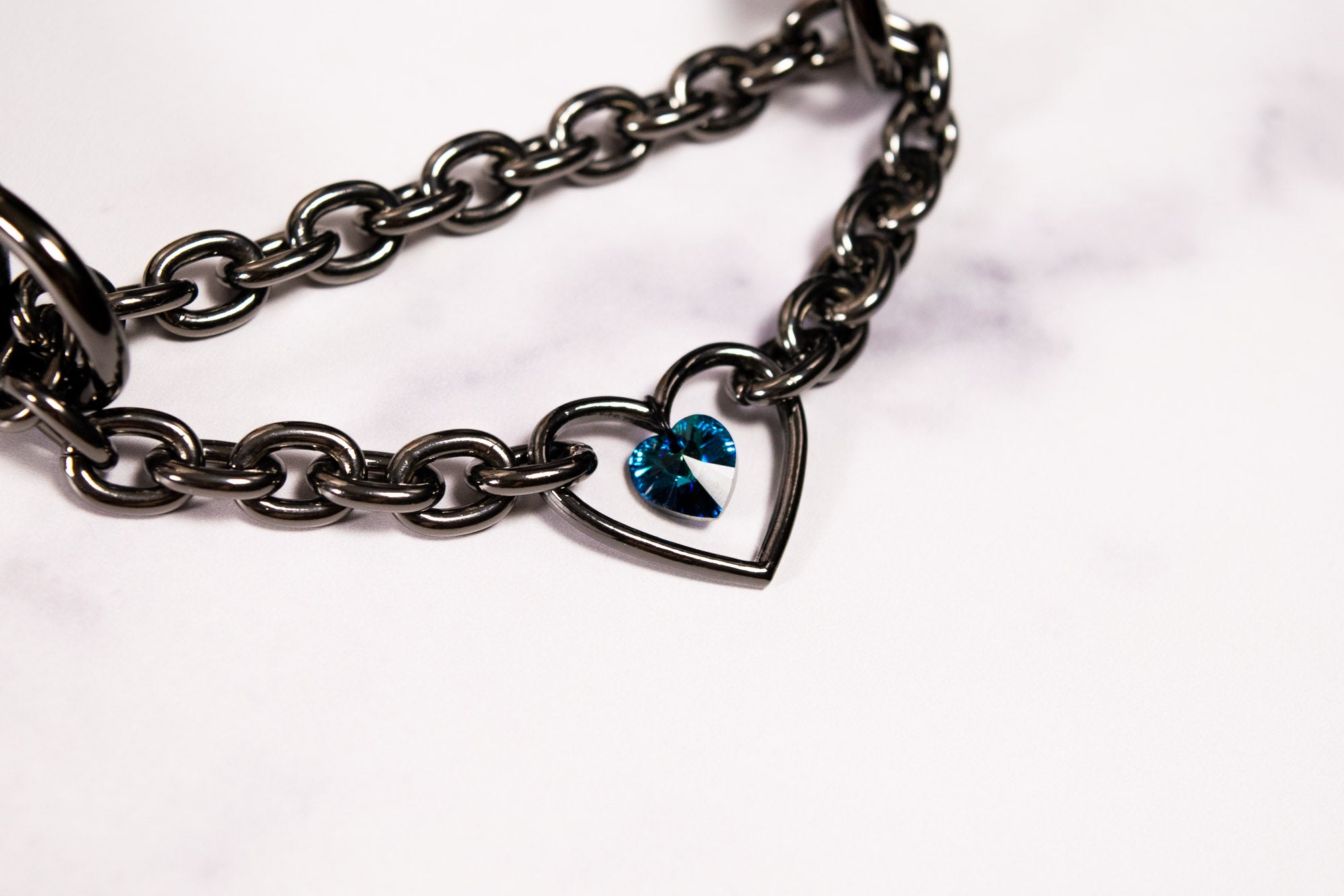 5/8" Design Your Own Petite Crystal Heart Ring Black Vegan Leather Martingale Collar