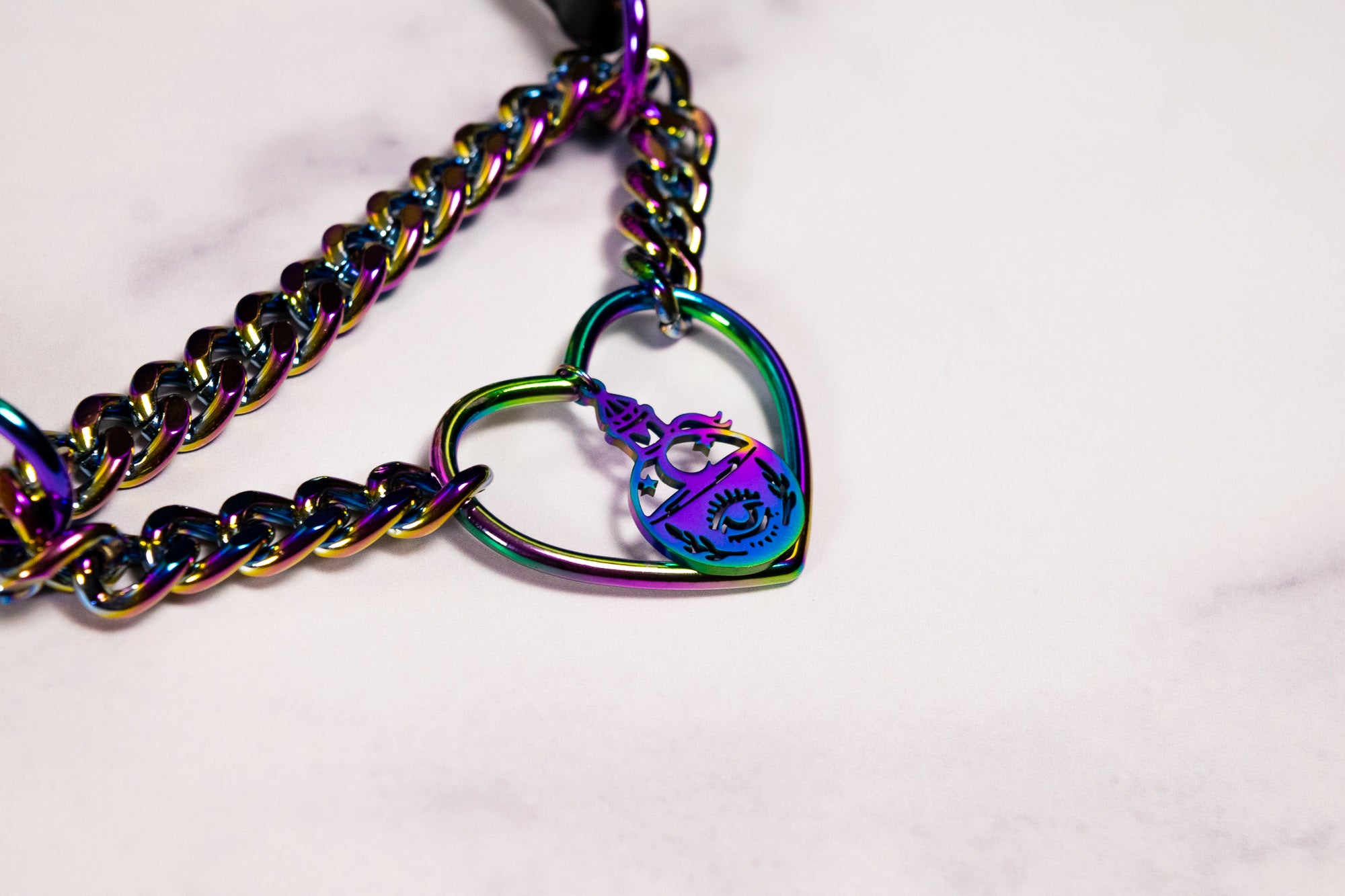 3/8" Potions - Large Heart Ring Black Vegan Leather Martingale Collar