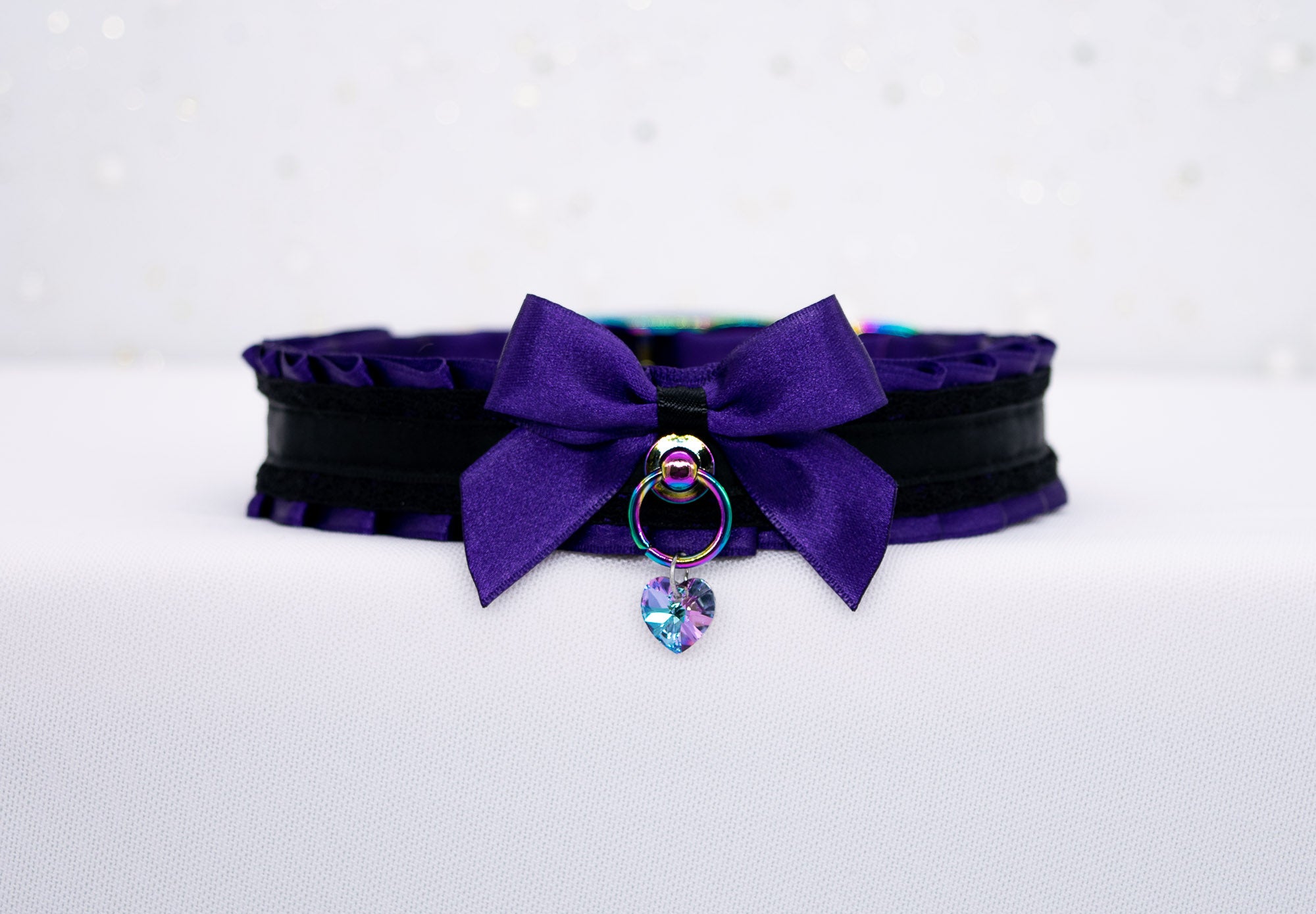 Regal Purple and Black Lace Collar in Rainbow