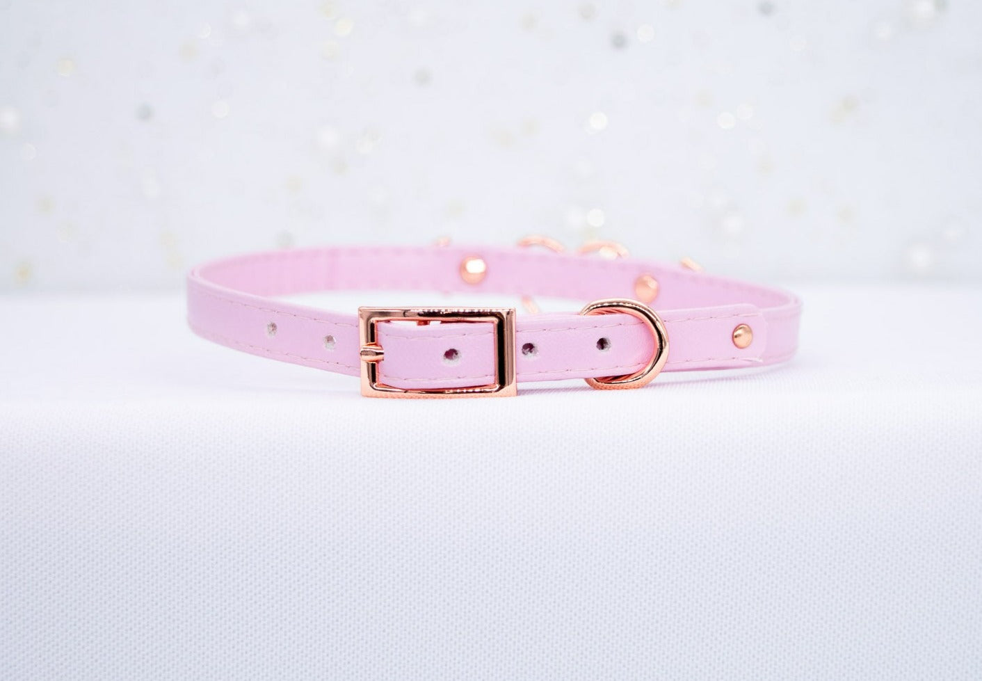 3/8" Pink Vegan Leather Collar in Rose Gold