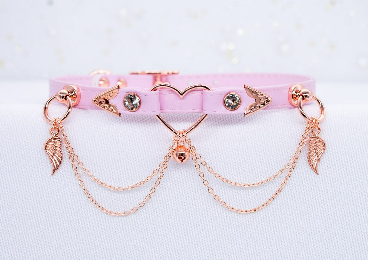 3/8" Pink Vegan Leather Collar in Rose Gold