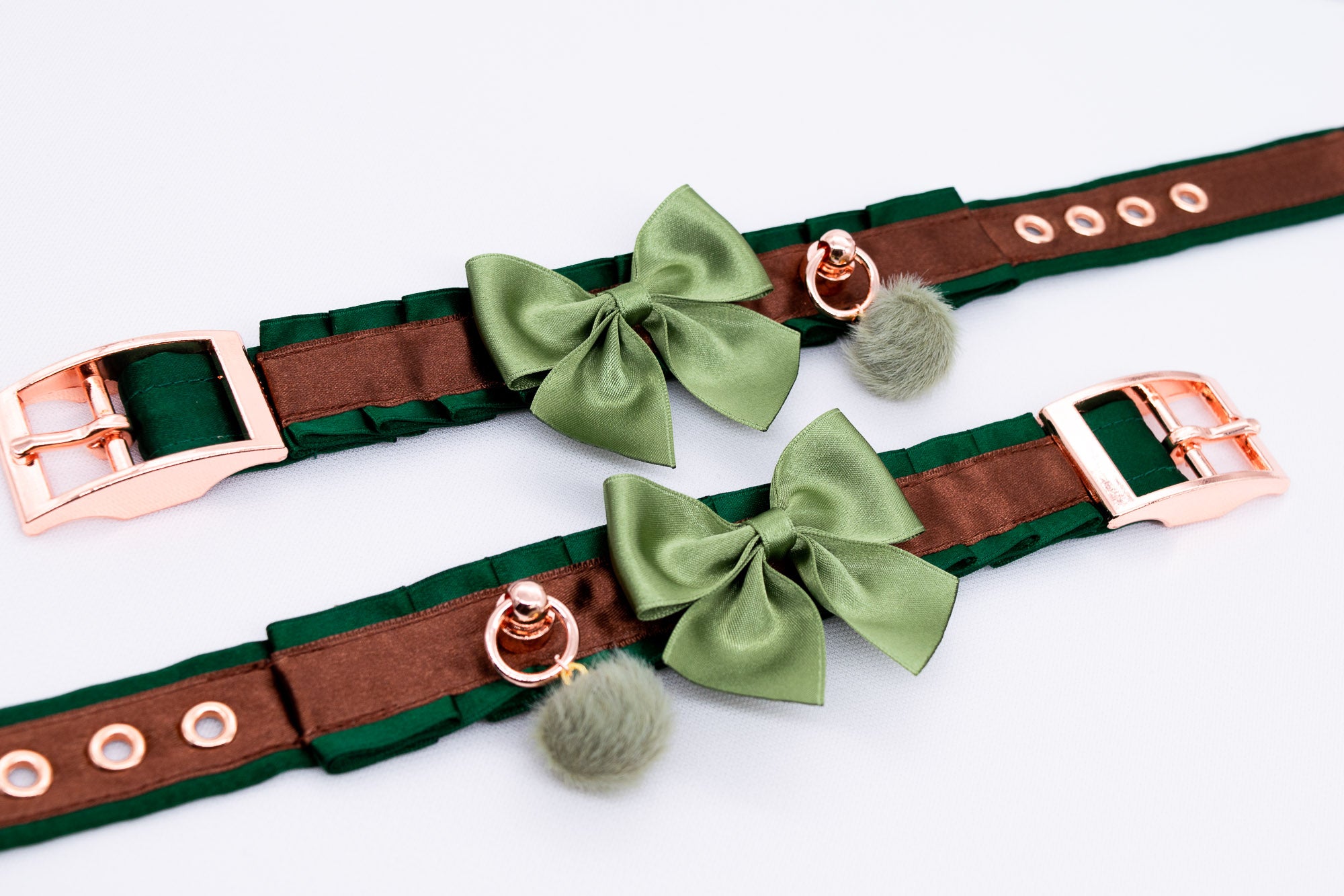 Woodlands - Hunter Green and Chocolate Brown Luxury Cuffs in Rose Gold