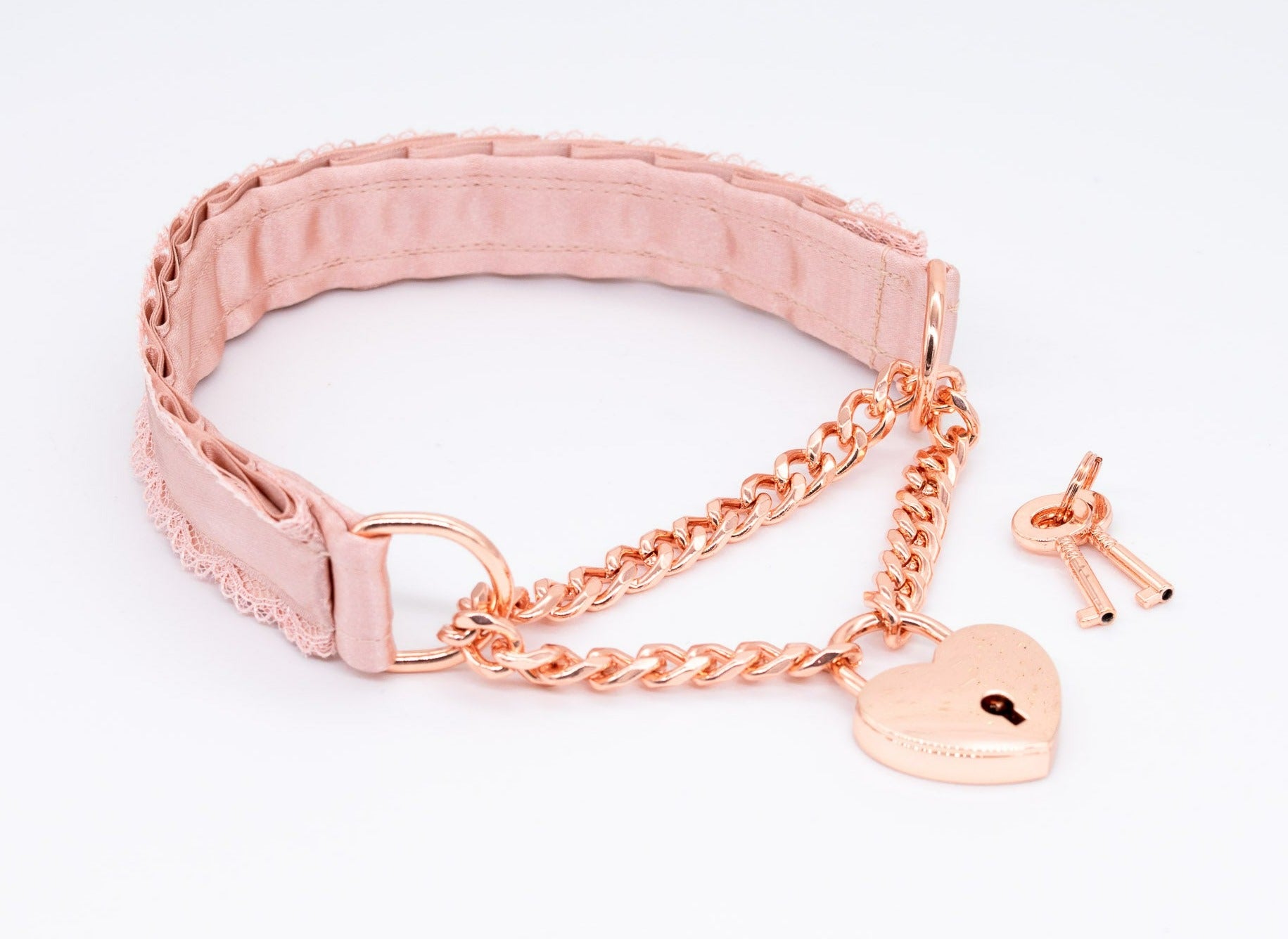 Blush Lace Front-Locking Martingale BDSM Collar