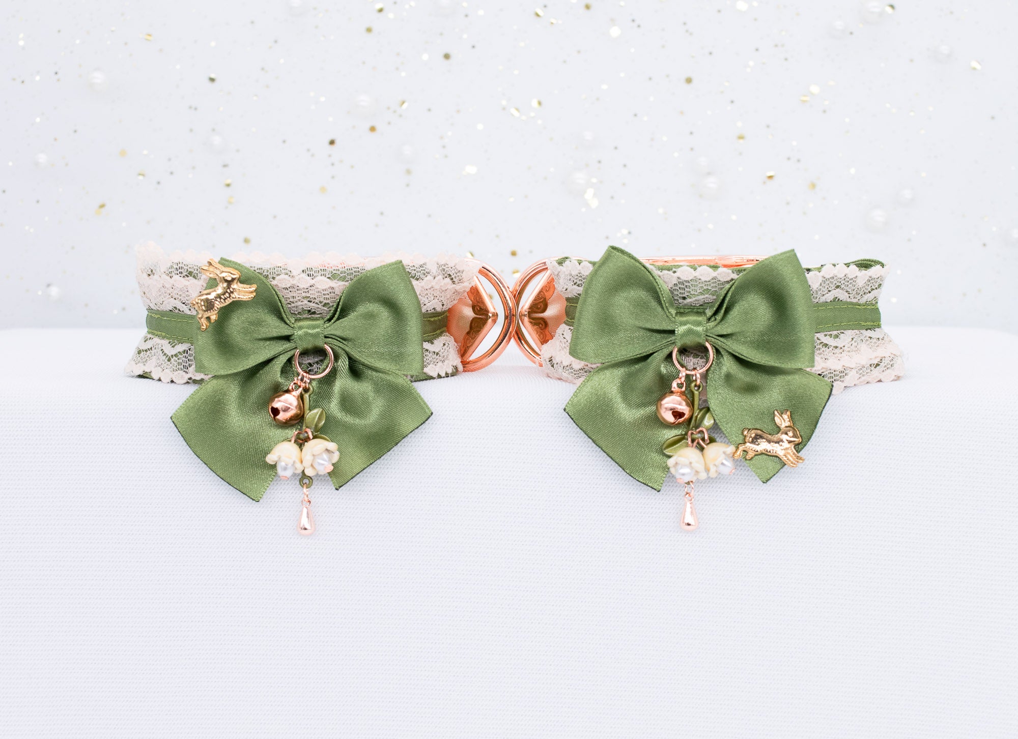 "Storybook" BDSM Cuffs in Sage Green and Rose Gold
