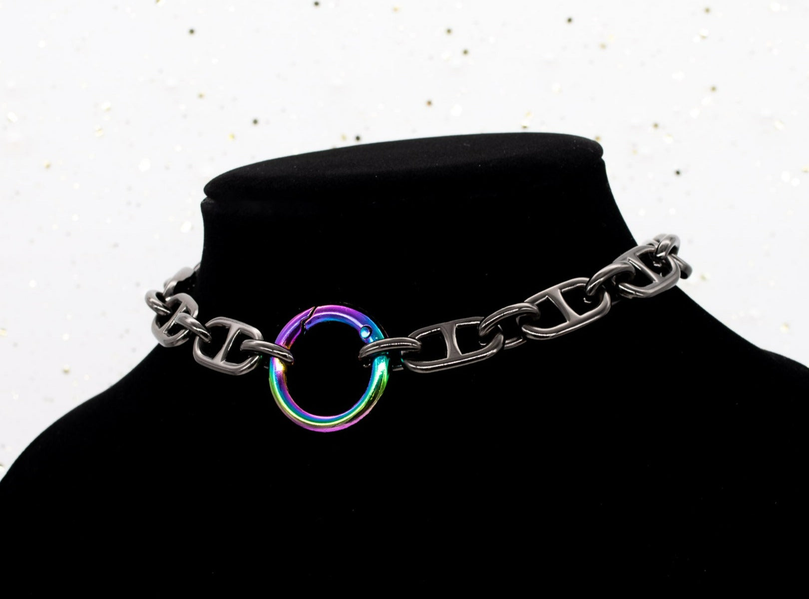 Chunky Chain Collar and Leash in Gunmetal & Rainbow