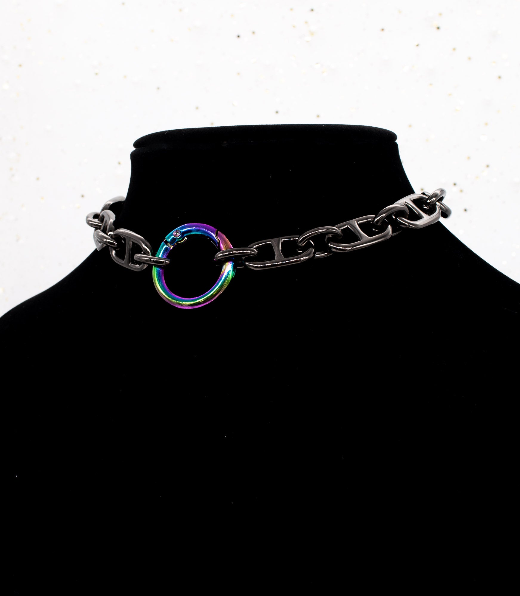 Chunky Chain Collar in Gunmetal & Rainbow