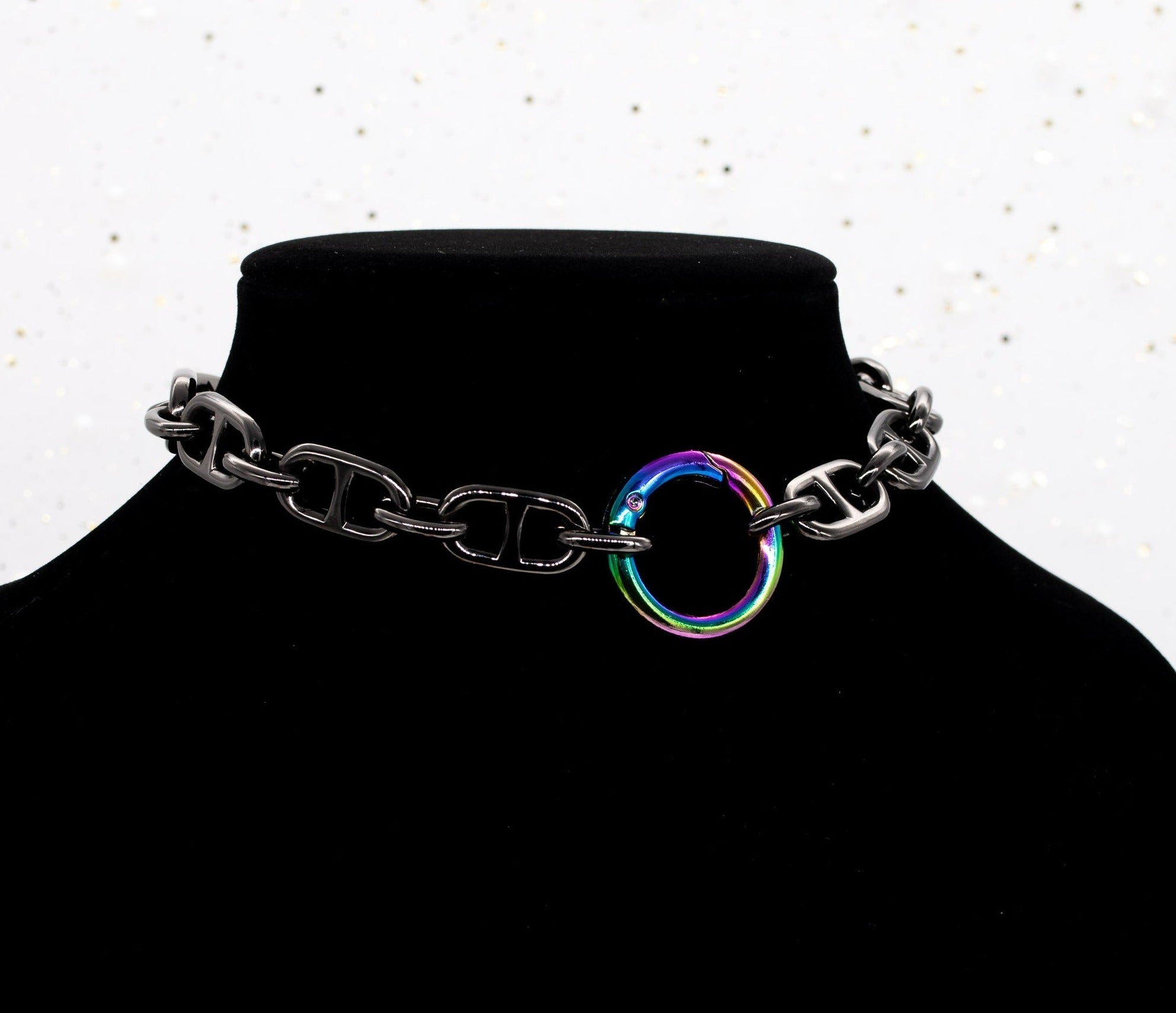 Chunky Chain Collar and Leash in Gunmetal & Rainbow