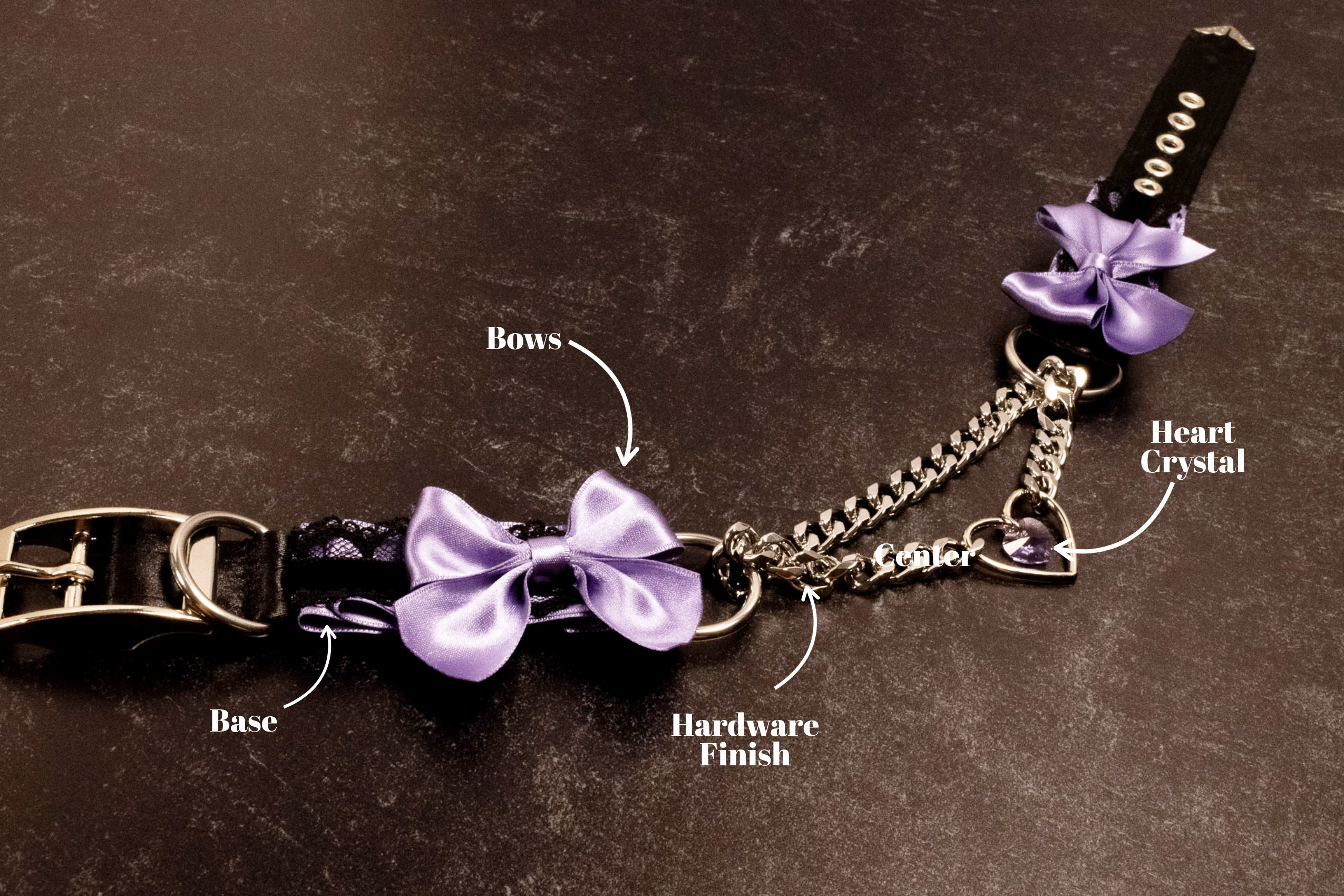 Design Your Own Black Lace and Velvet Crystal Heart Martingale Collar