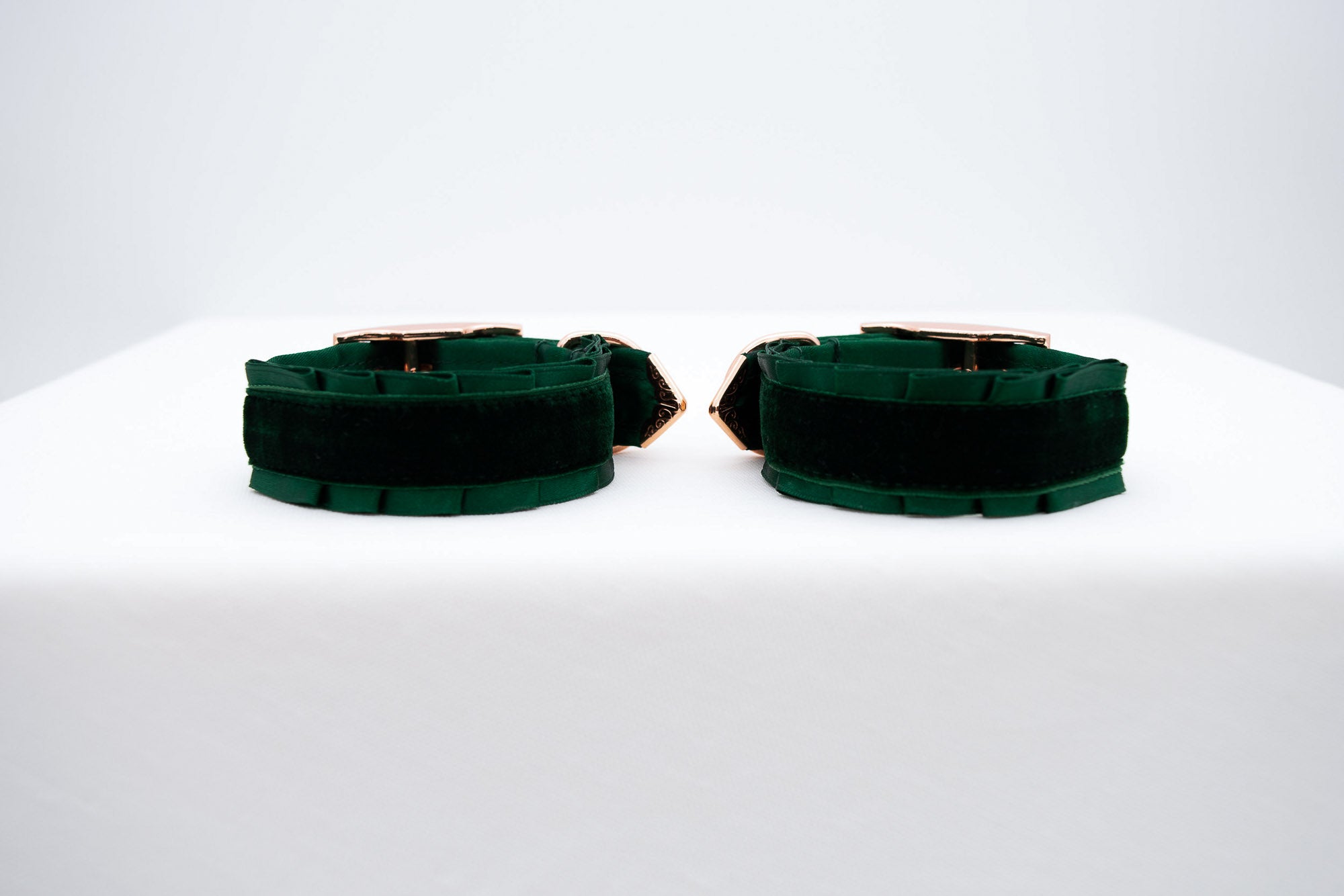 Hunter Green Velvet and Rose Gold Cuffs