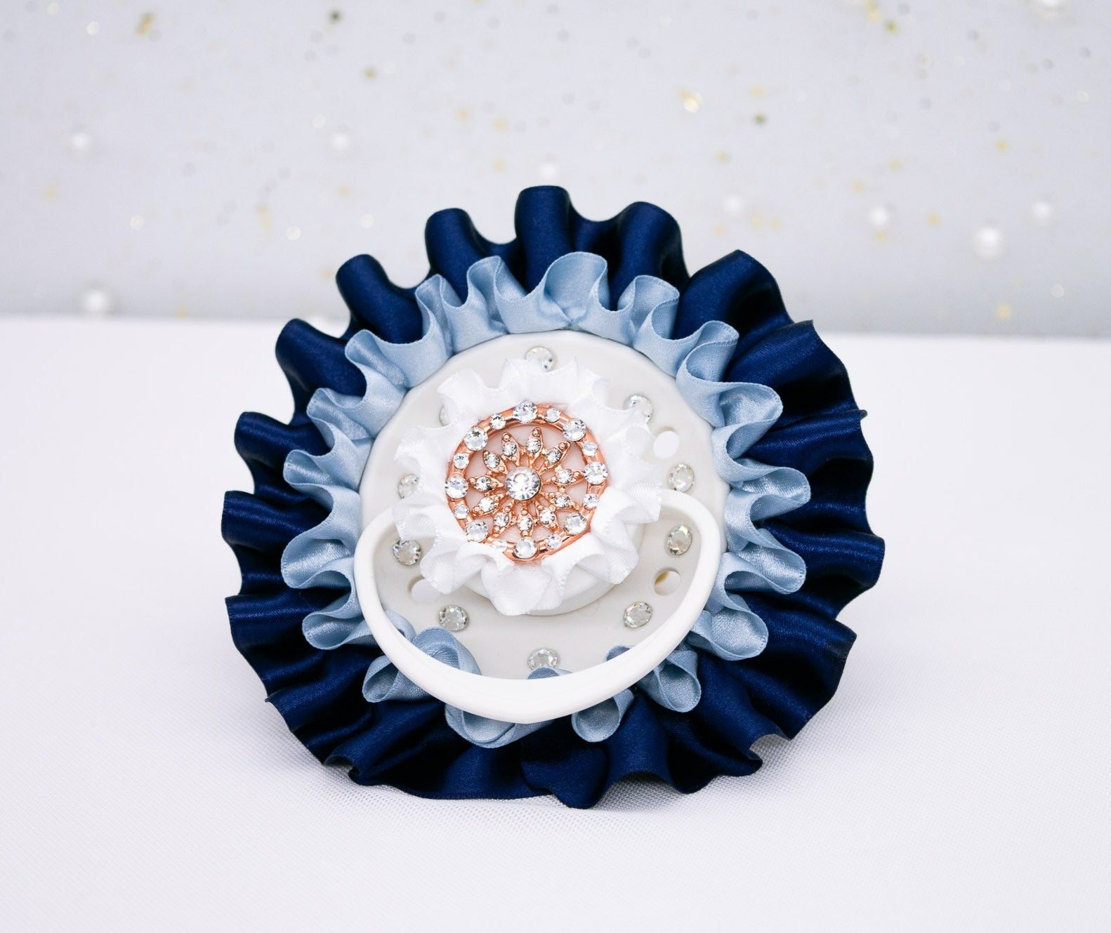 BYD French Blue, Navy and White Frill ~ RG Luxury Adult Pacifier